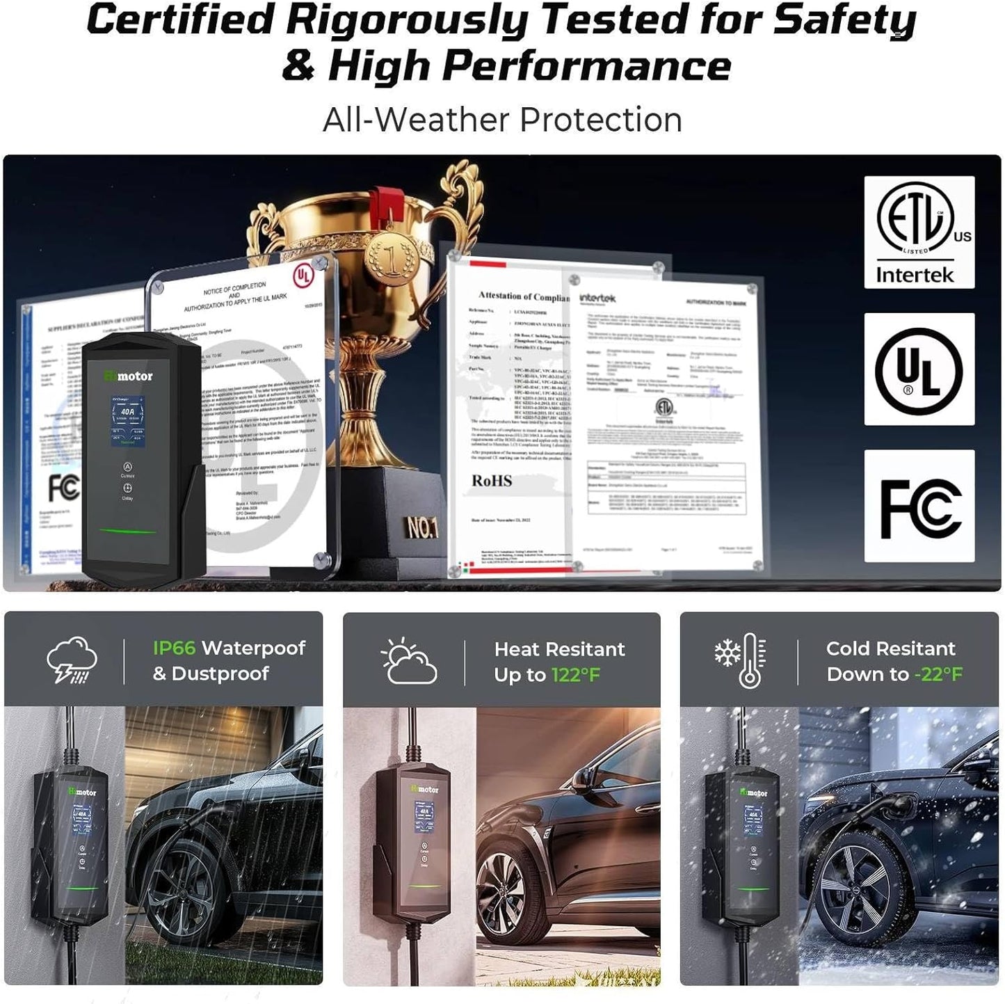 Tesla Charger 40Amp 9.6KW, Portable Level 2 EV Charger Adjustable Current with 2.4" LCD 25FT Cable, 110V-240V, NEMA 14-50 & 5-15 Plug, Compatible with Tesla Models 3/Y/S/X and J1772 Electric Cars