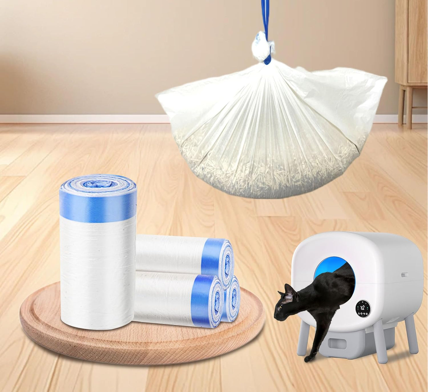 Self-Cleaning Cat Litter Box 80 Count Drawstring Cat Litter Box Liners 26" x 13", Automatic Cats Litter Boxes Self Cleaning, Large Smart Cats Litter Boxes Liners