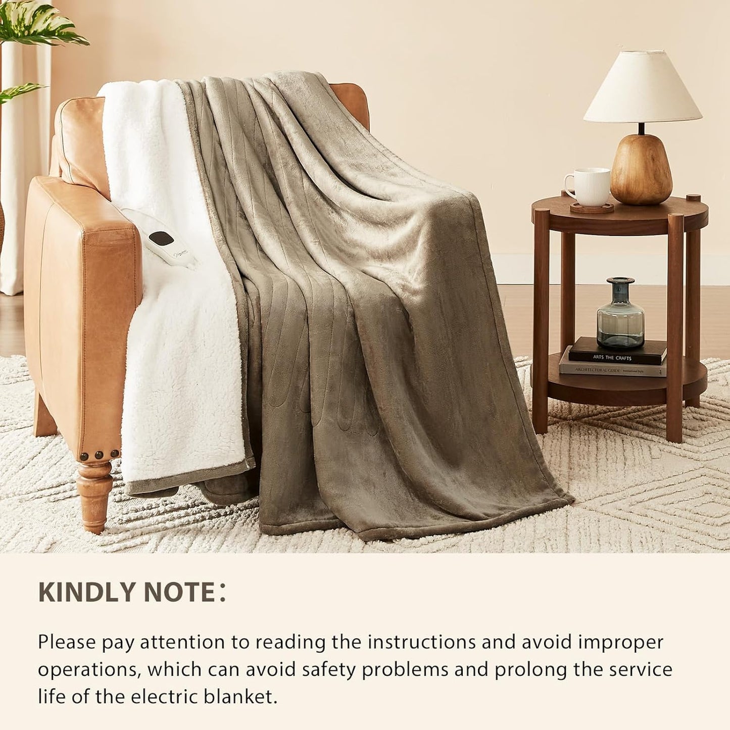 Homemate Electric Heated Blanket Twin Size - 62"x84" Heating Blanket Twin Size 1/2/4/6/8 Hours Auto-Off 10 Heat Level Over-Heat Protection Flannel Sherpa ETL Certification
