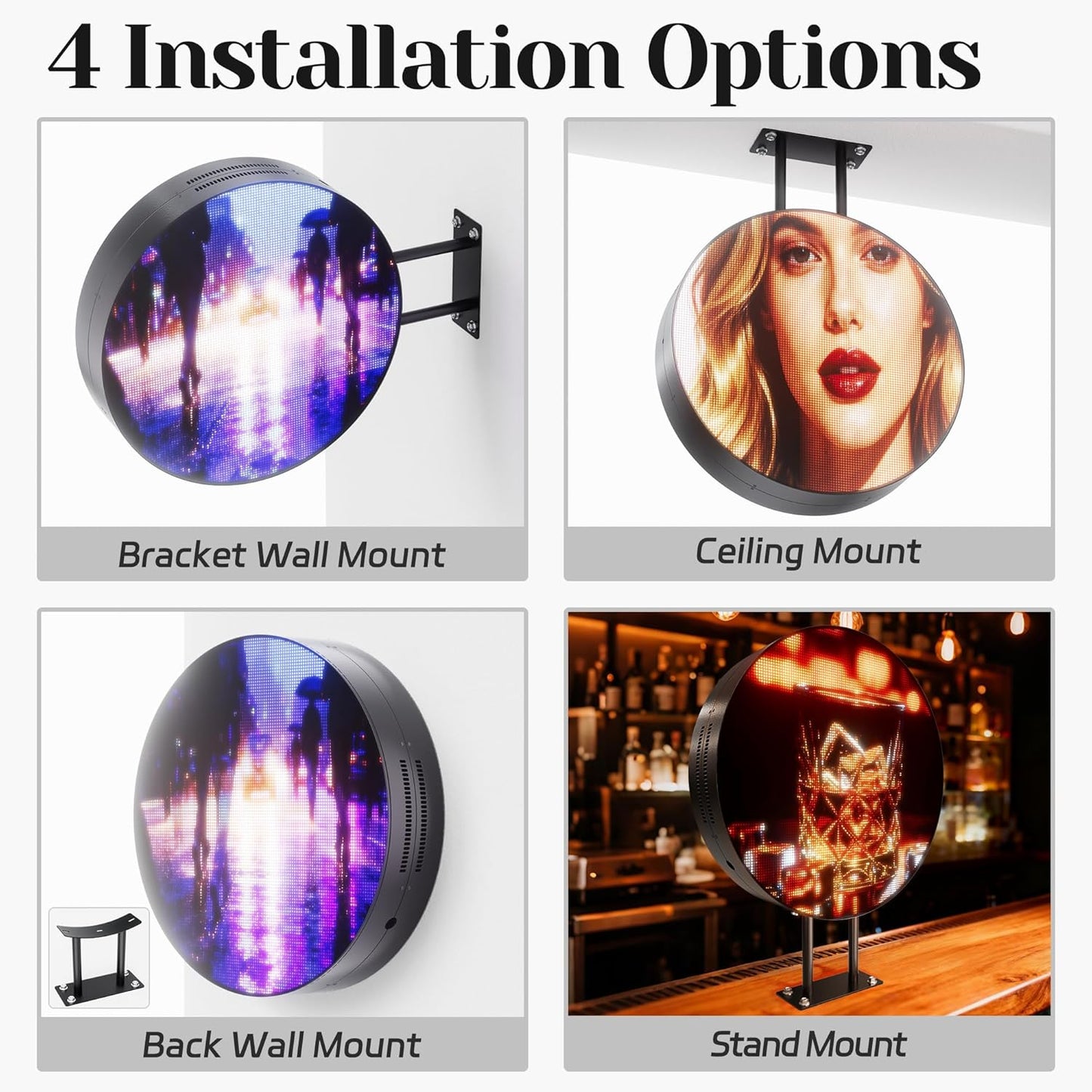 P2.5 Outdoor Round LED Store Sign Programmable, Wall Mount Single-Sided Full Color Custom Logo Signs Digital Display, Scrolling Text, Image, Video Signage Board for Business Restaurant 20"