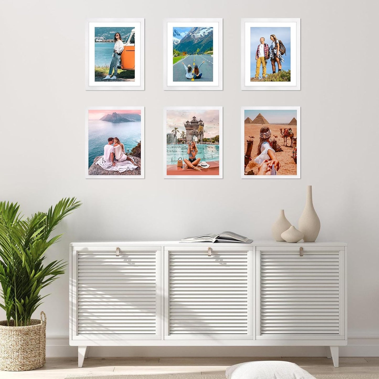 FIXSMITH 8x10 Picture Frame Set of 6, White Photo Frames Bulk with HD Plexiglass, Display Pictures 5x7 with Mat or 8x10 Without Mat, Multi Picture Frames Collage for Tabletop or Wall Display