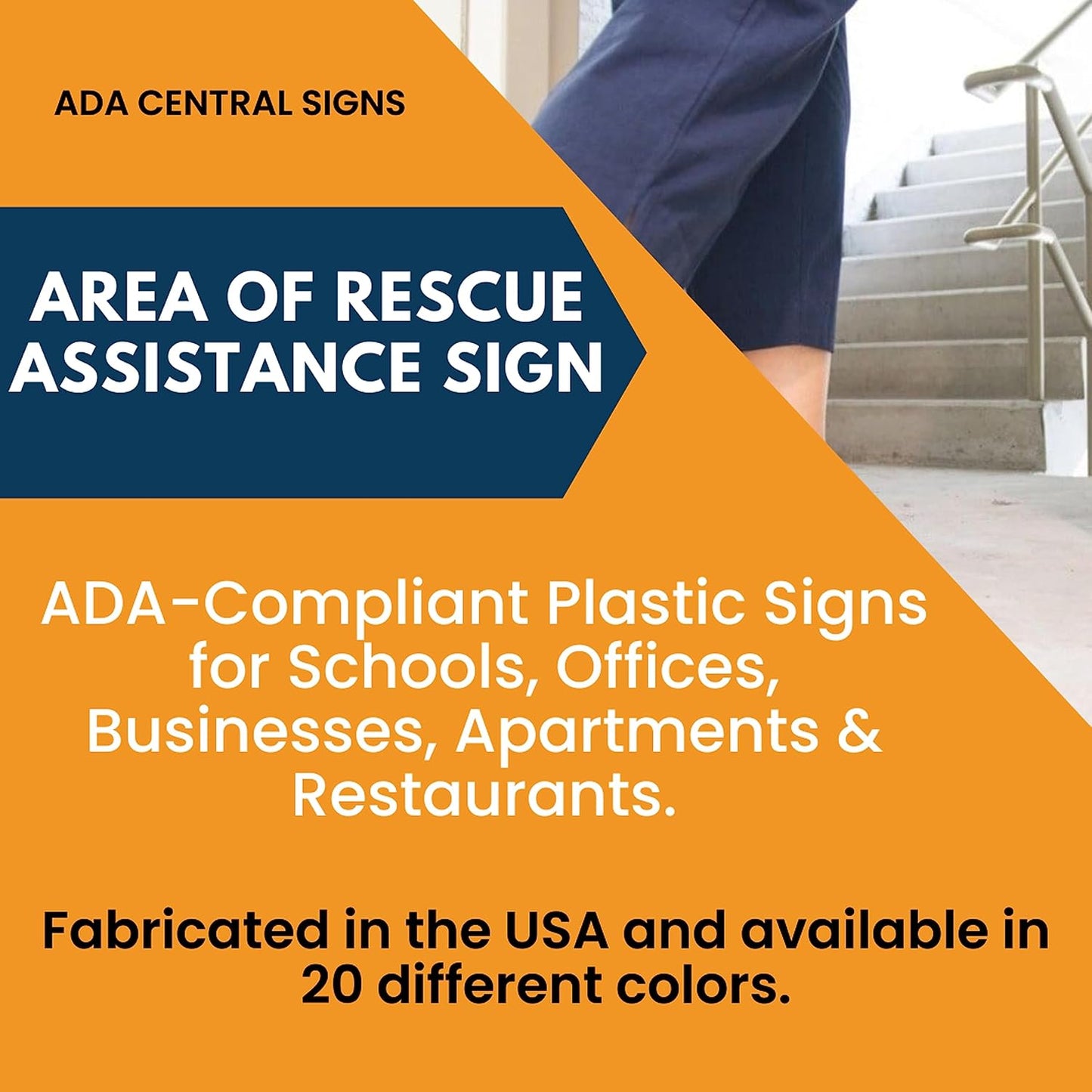 Area of Rescue Assistance Sign - ADA compliant sign. 6"x4" sign made from durable plastic with raised lettering and Braille. Designed to meet ADA (Americans with Disabilities Act) regulations.