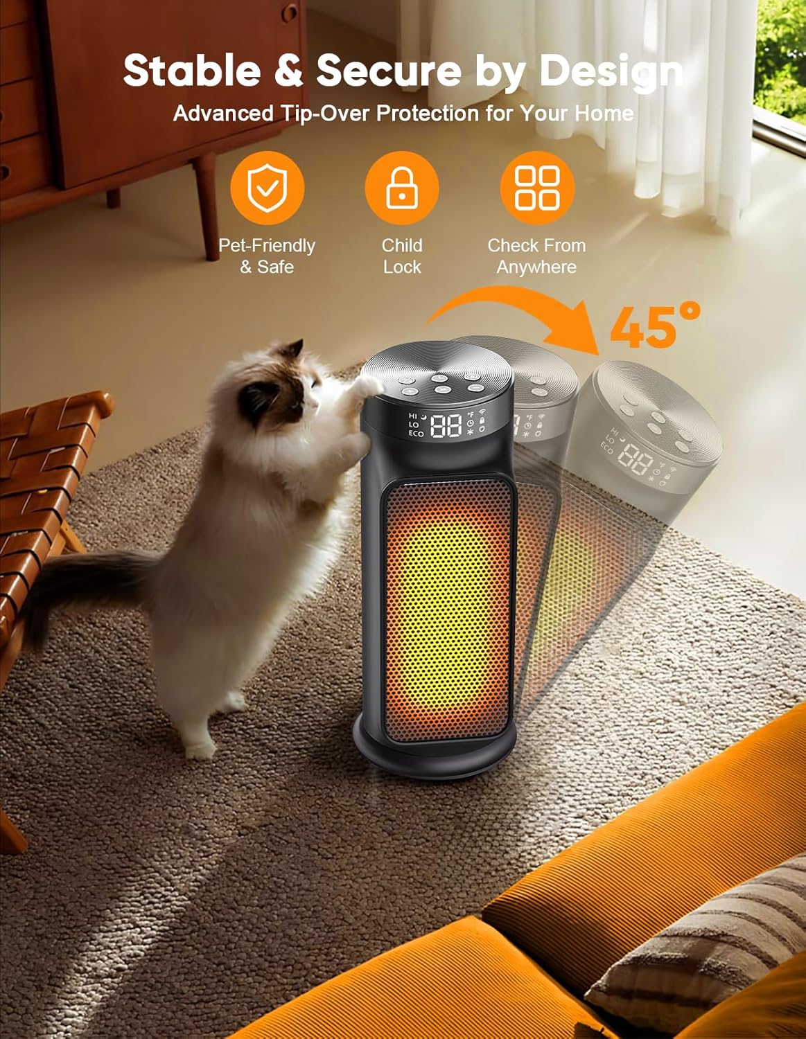1500W PTC Space Heater with Remote Control, Portable Electric Heaters for Indoor Use, Ceramic Heater for Office, 75ยฐOscillation, 24H Timer, 5 Modes, Safe Quiet Room Heater for Bedroom