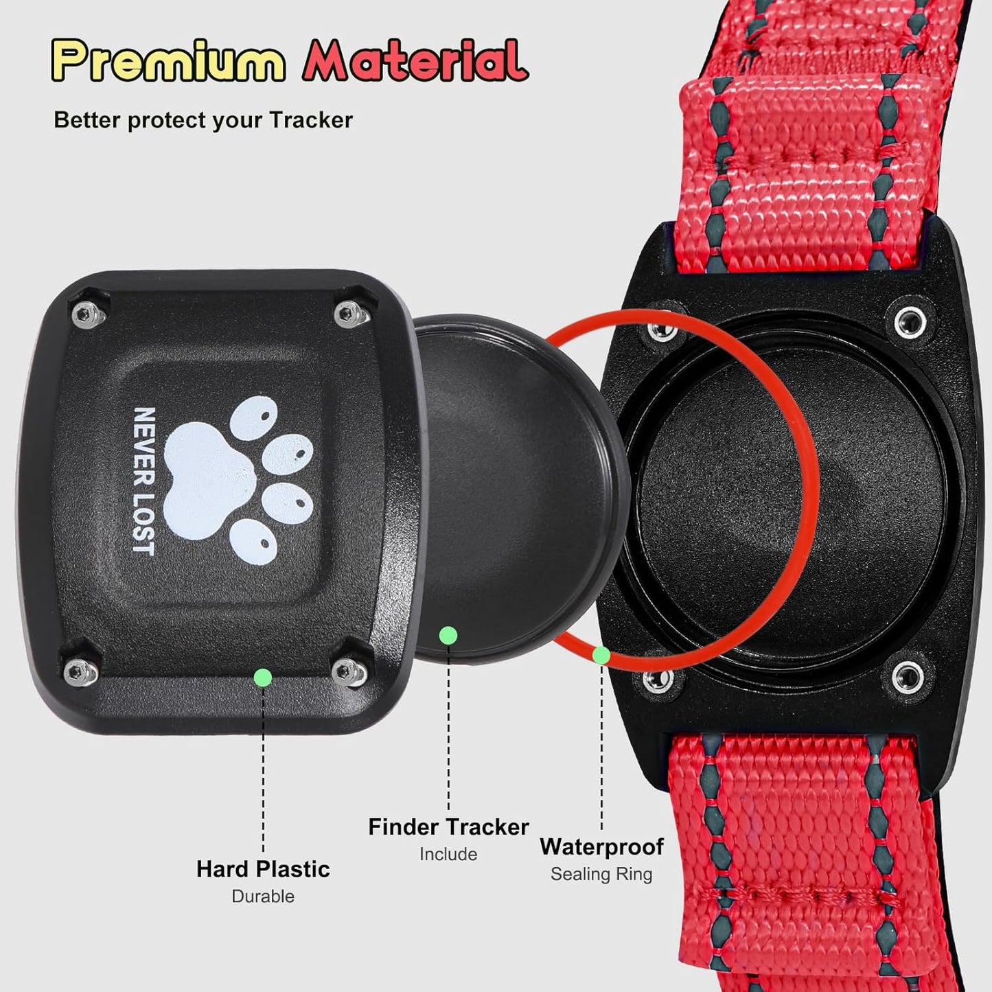 GPS Dog Collar Tracker 2-in-1,Reflective Waterproof Pet Collar,iOS-Only,No Monthly Fees,Unlimited Range,Ideal for Dog Tracking pet Tracker,for Small Dogs(S (12.6"-16.5" Width:0.78"), Red)