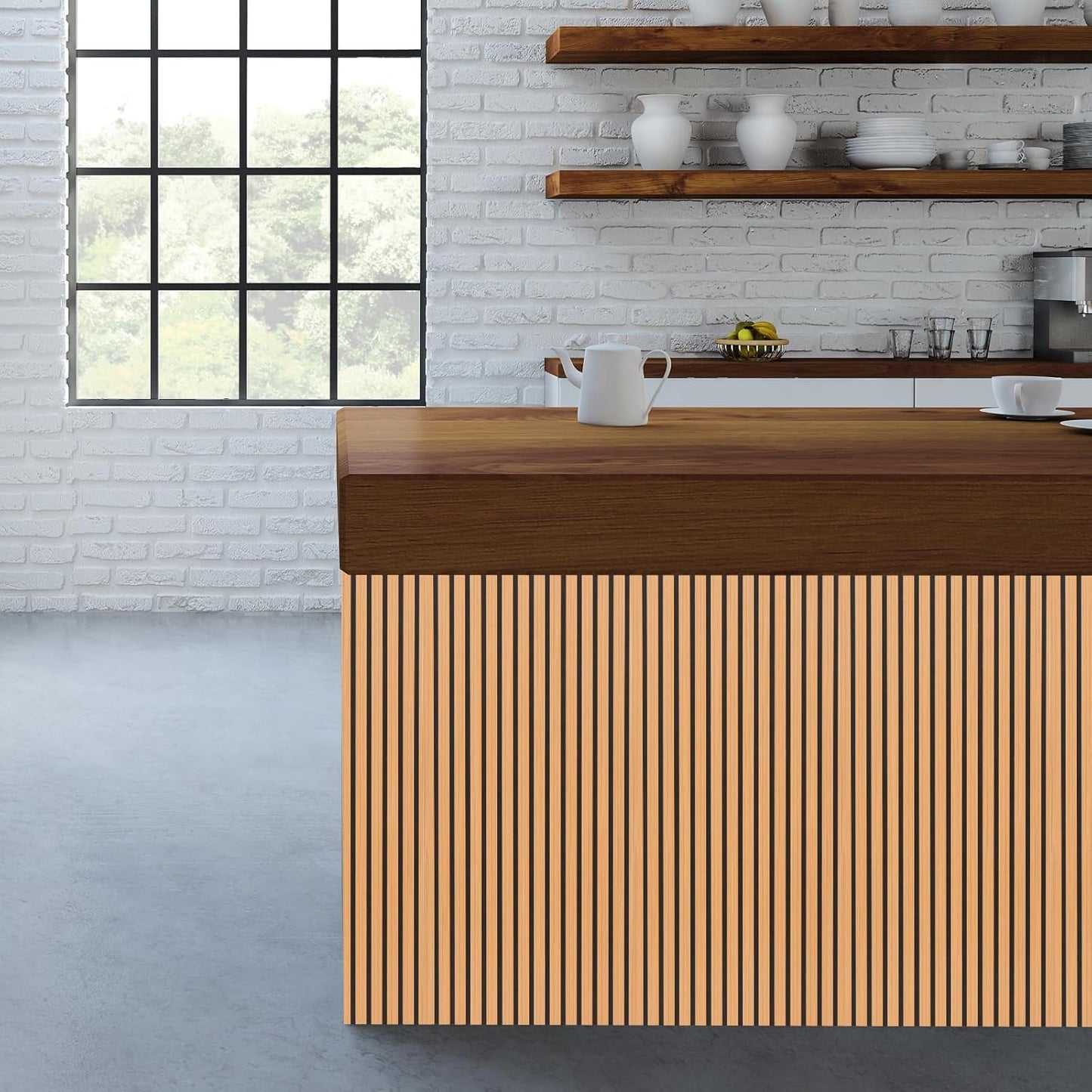 Yuzzy Acoustic Wood Slat Wall Panels - 48" x 22" Teak Fluted Sound Absorbing Panel for Wall and Ceiling - 4 Pcs Wall Panels for Interior Wall Decor for Homes, Offices, Studios
