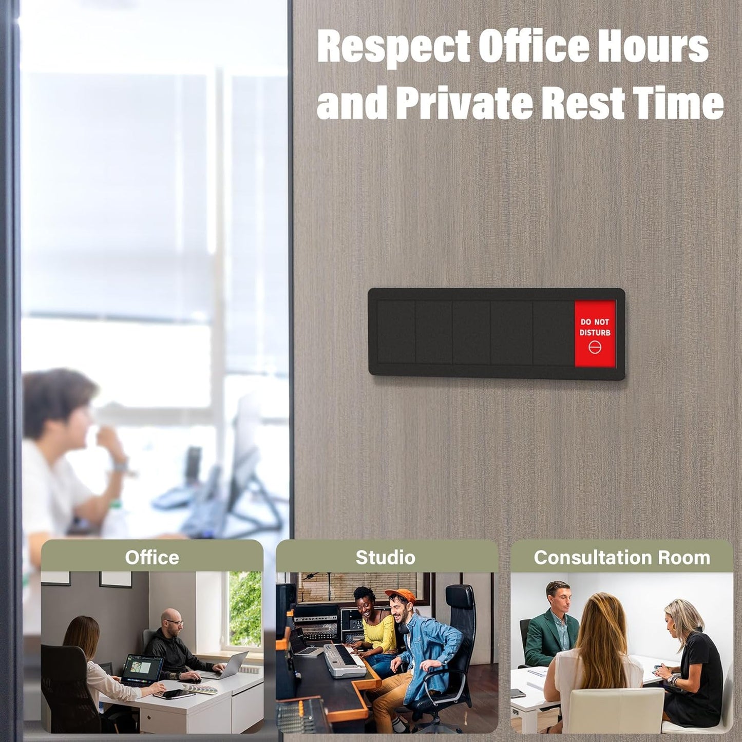 Office Door Signs 6 Options Do Not Disturb, Please Knock, In A Meeting, Out Of Office, Working Remotely Back Soon Privacy Door Slider Sign For Meeting & Conference Room Frosted Silver