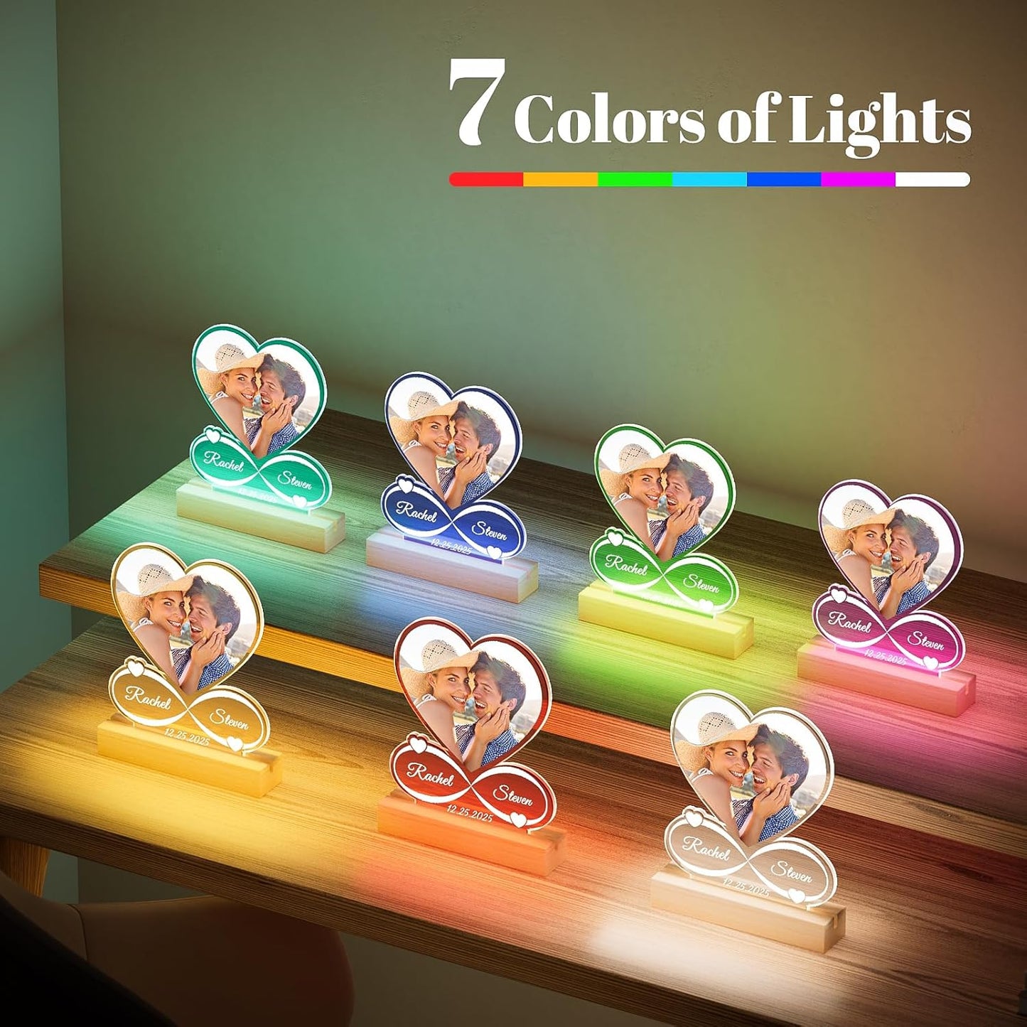 Custom Picture Frames with Photo, Custom Photo Frame with Night Light, Personalized Picture Frame, Personalized Anniversary Valentines Day Gifts for Women Men Him Her Girlfriend Boyfriend Couple Wife
