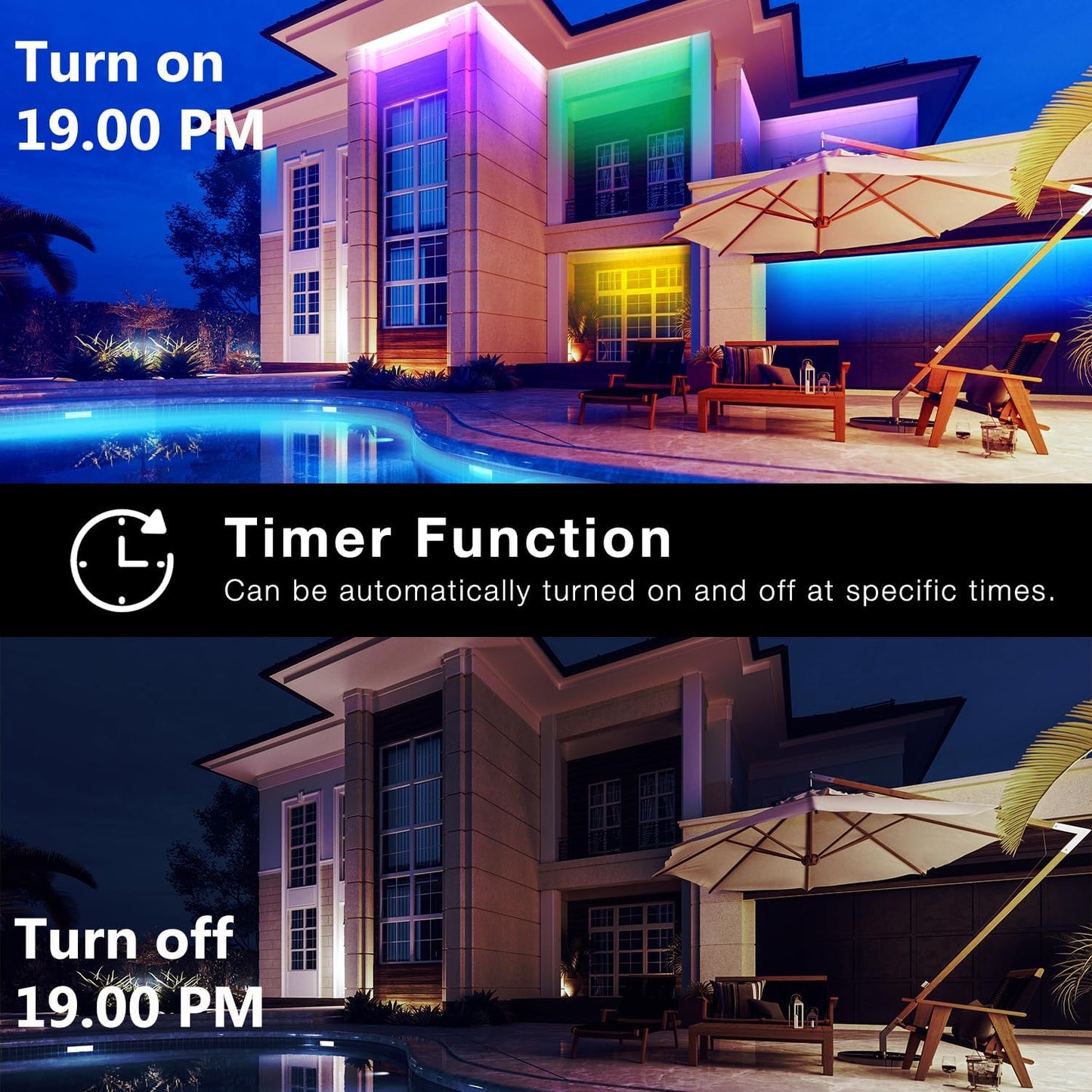 Outdoor LED Strip Lights Waterproof 100ft, IP67 Waterproof LED Light Strips with Remote, Music Sync APP Control, RGB Color Changing LED Lights for Eaves, Roof, Pool, Patio, Outdoor Decorations
