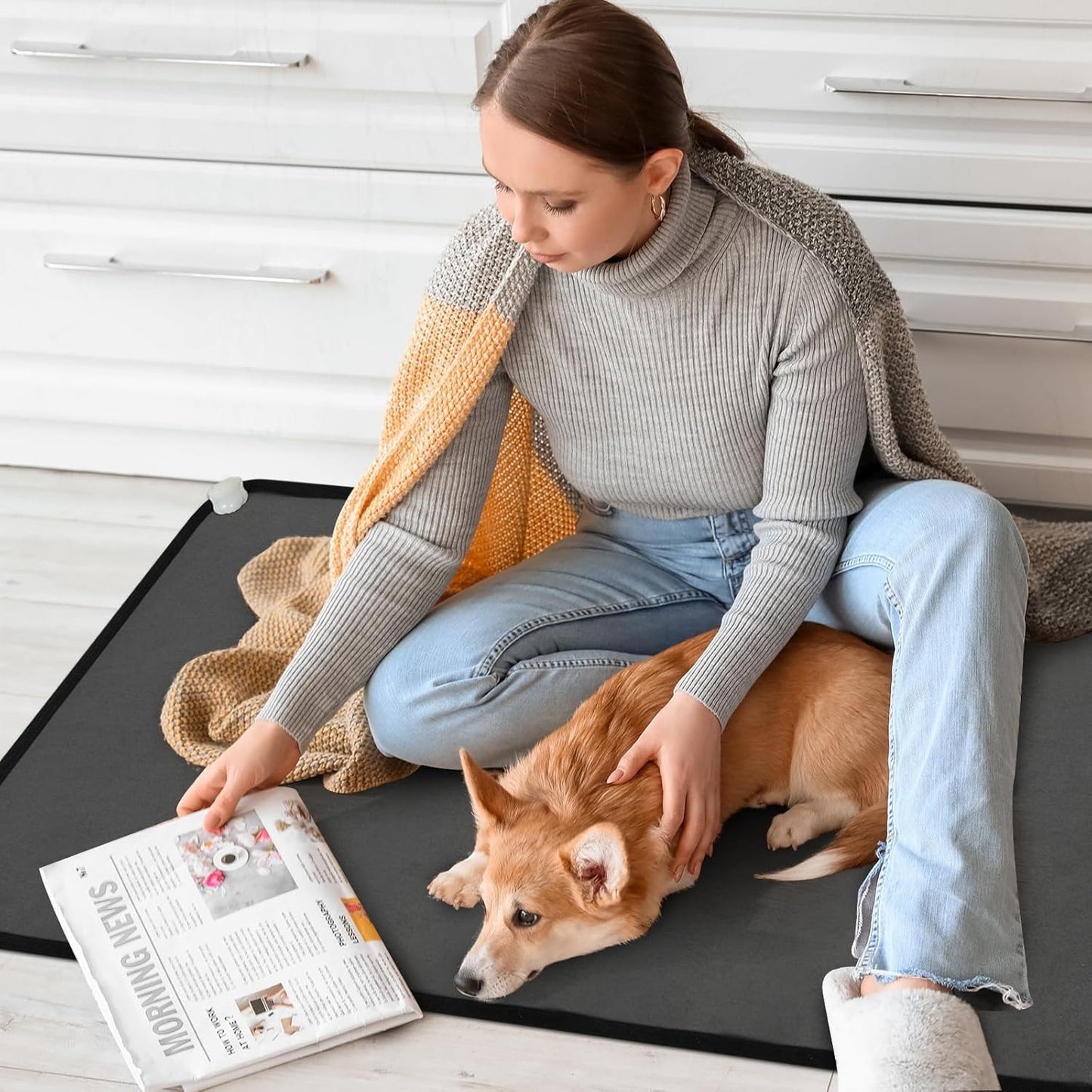 PVC 110V Heated Floor Mat Heater for Foot Warmer Under Desk 48 x 20 Inch Carbon Crystal Wood Stripe Electric Heating Carpet Pad Energy Saving Indoor Heated Rug for Home Office House Black