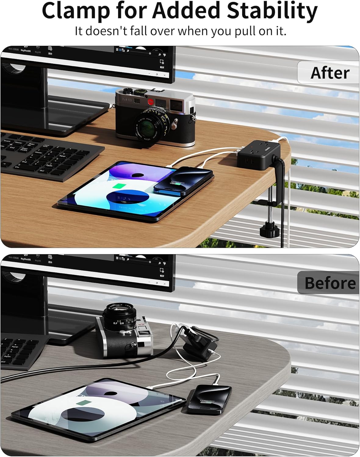 Desk Clamp Power Strip, 2 Pack Desktop Mount Charging Station with 4 Outlets 4 USB Ports (2 USB C), 10Ft Under Desk Power Strip, Fits 2.75" Tabletop Edge, Extension Cord for Home Office, Black