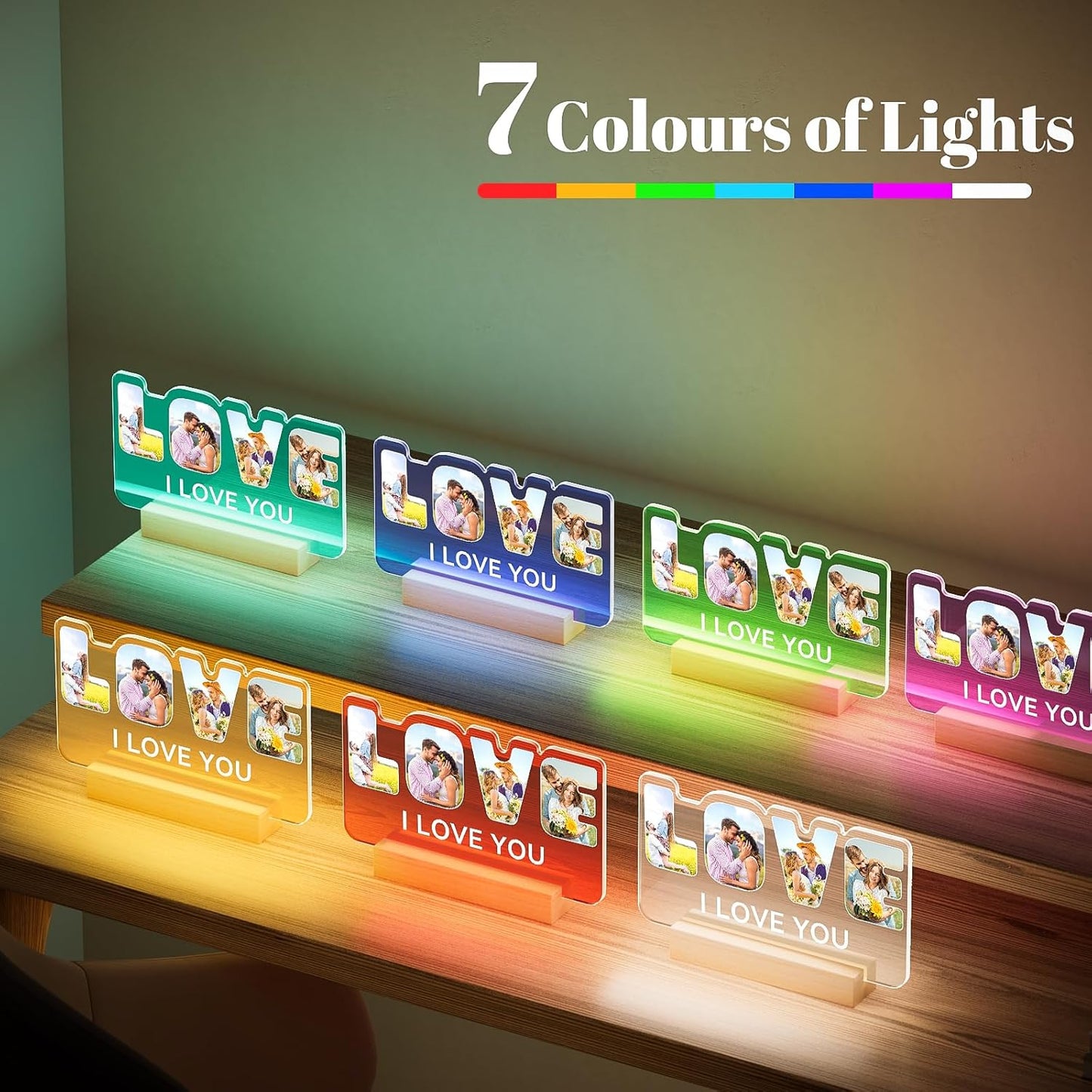 Custom Picture Frames with Photo, Personalized Picture Frame with Night Light, Customized Photo Frame Gifts, Personalized Anniversary Valentines Day Gifts for Women Men Her Him Girlfriend Boyfriend Couple