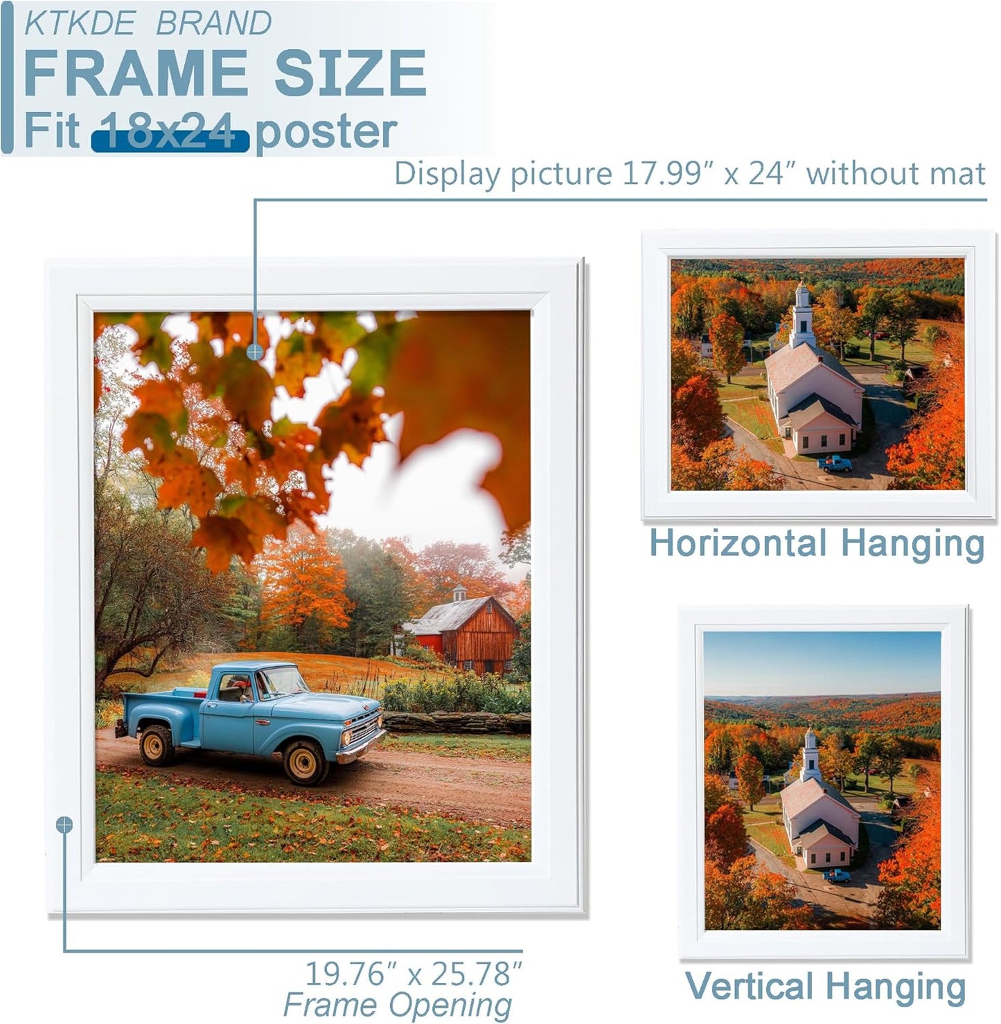 KTKDE Studio Gallery 18x24 Frame Set of 3, White Wooden frames Display Poster, Posters & Art Prints for Artwork Wall Vertical or Horizontal Display best gift
