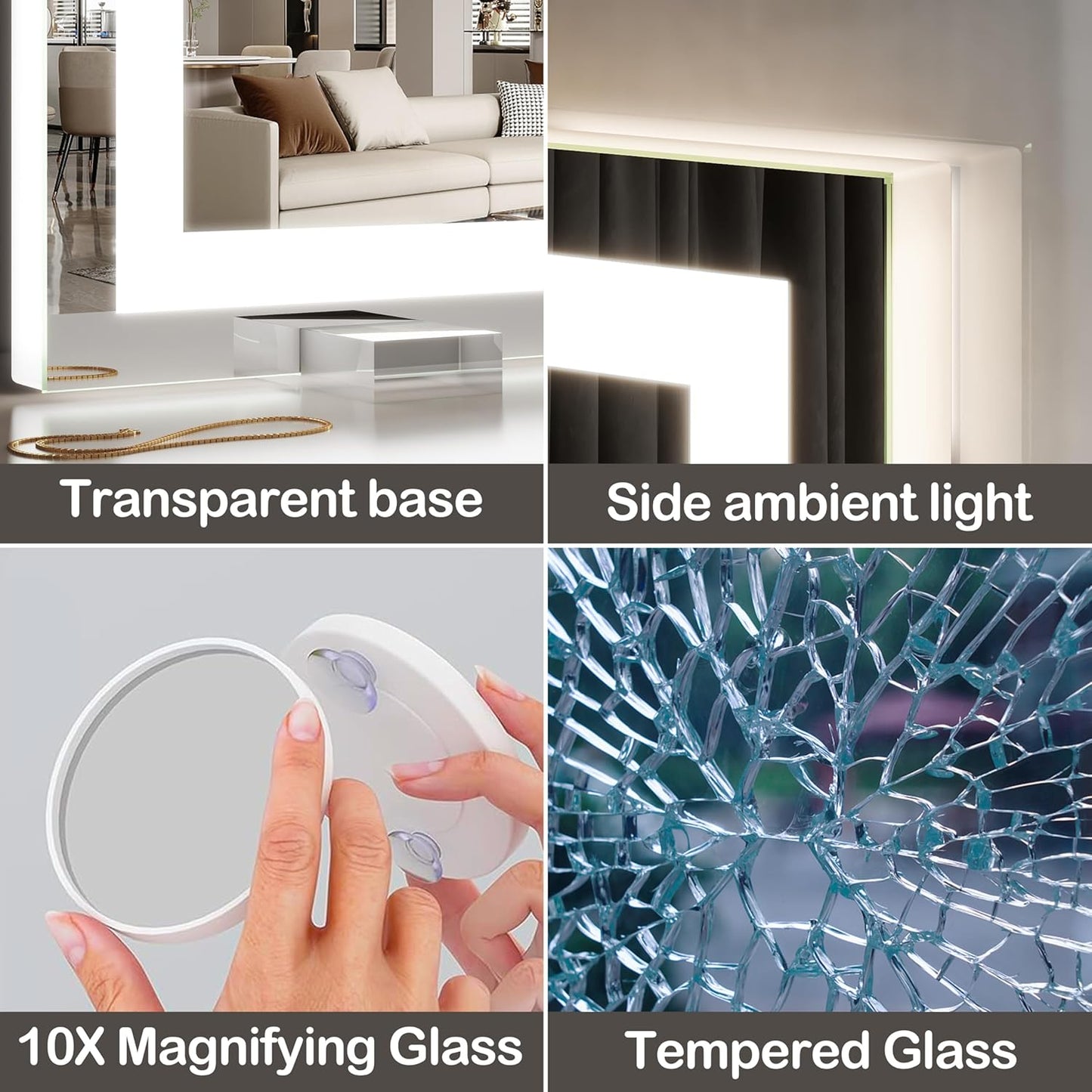 FENNIO Makeup Mirror with Lights 32"x22" ,LED Makeup Mirror ,Large Vanity Mirror with Lights,Touch Sensor with Dimmable 3 Modes, Square White