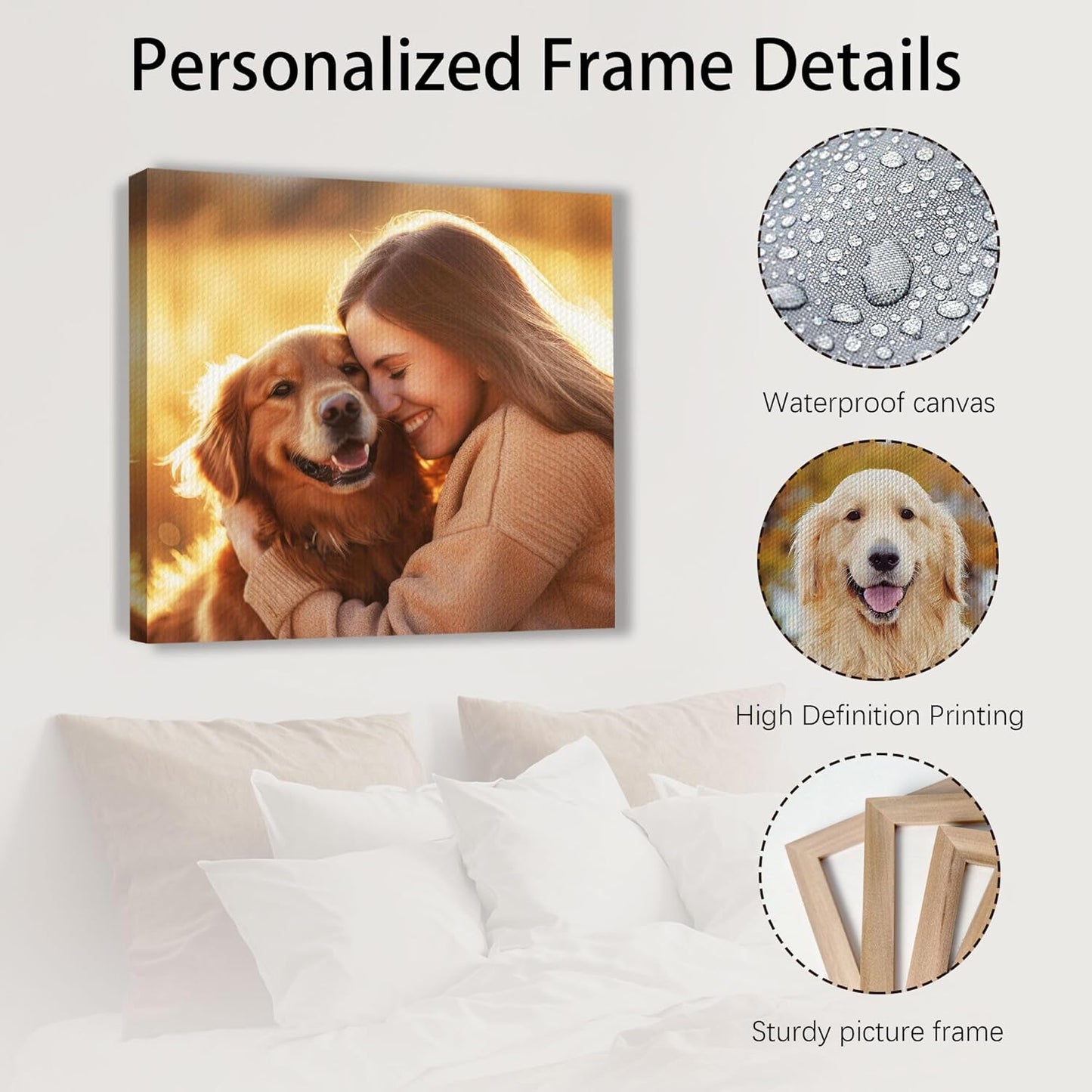 Custom Canvas Prints with Your Photos Customized Canvas Wall Art Personalized Canvas Pictures Gifts for Pet Dog Baby Family Mom Dad Men Women Couple Boyfriend Girlfriend Framed 8x8