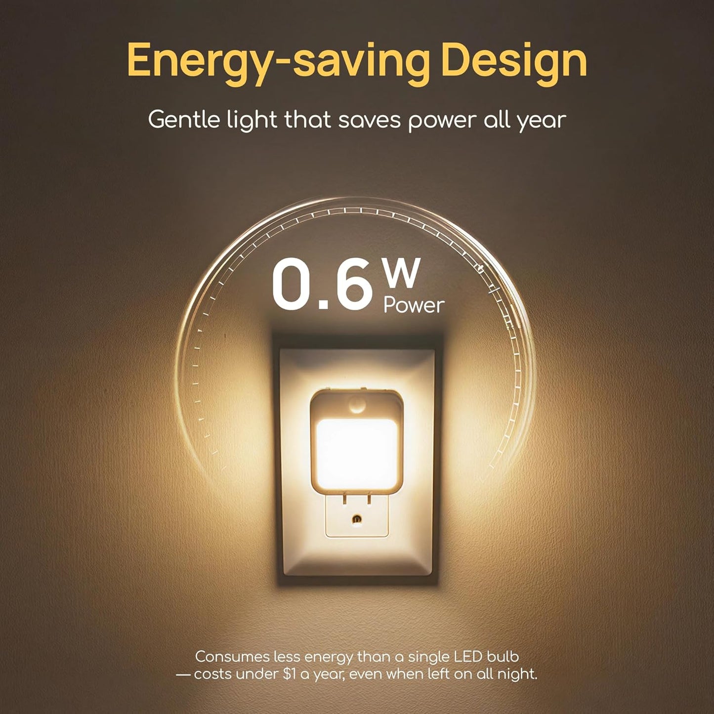 Plug-in Night Light with Motion Sensor, Dusk-to-Dawn Light Sensor, Stepless Dimming LED Night Lights for Bedroom, Hallway, Bathroom, Kids Room, Energy Efficient, 2-Pack