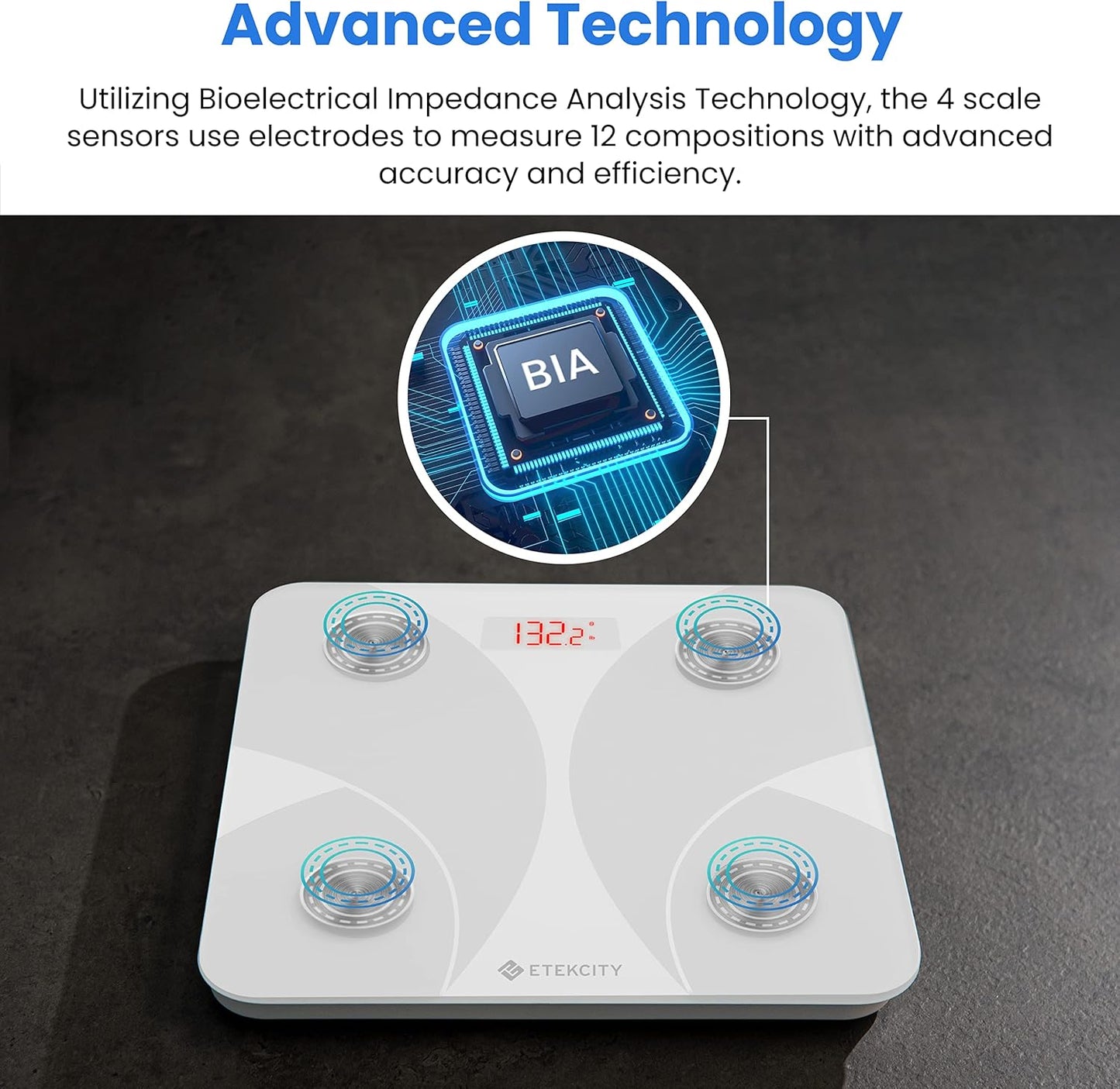 Etekcity Scale for Body Weight, Smart Digital Bathroom Weighing Scales with Body Fat and Water Weight for People, Bluetooth BMI Electronic Body Analyzer Machine, 400lb