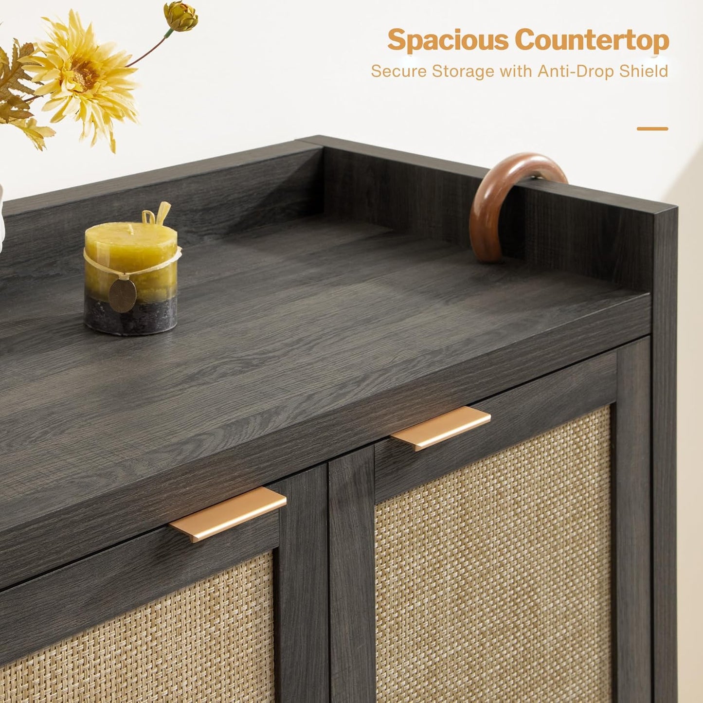 SICOTAS Shoe Storage Cabinet Set of 3, Large Capacity Rattan Shoe Cabinet for Entryway, 6-Tier 41" Tall Shoe Cabinet, Farmhouse Wooden Storage Cabinet for Living Room Hallway, Black Oak
