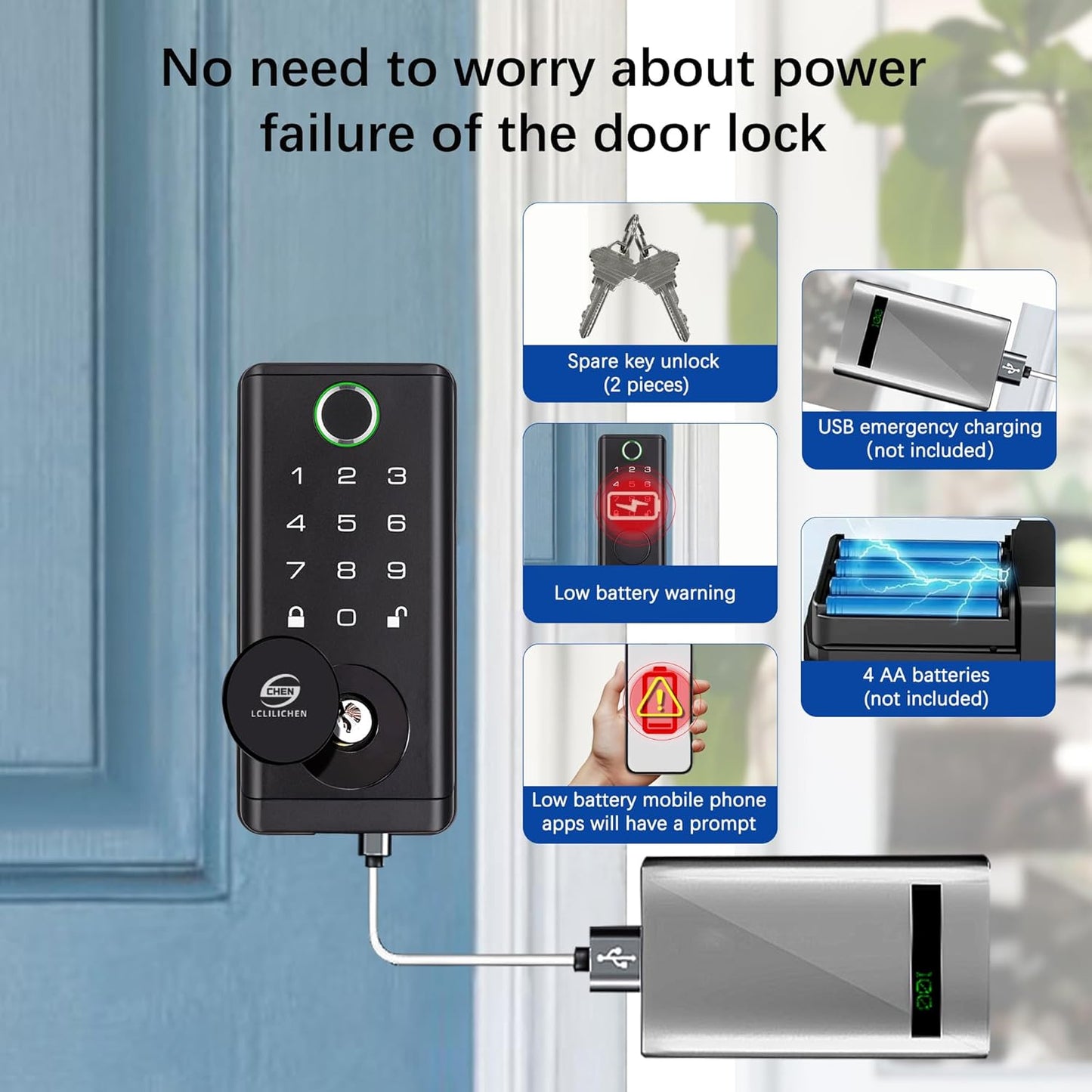 Smart Door Lock, Keyless Entry Deadbolt with Fingerprint, Biometric Electronic Door Lock with Keypad & App Control, Easy Installation for Front Door, Home, Office