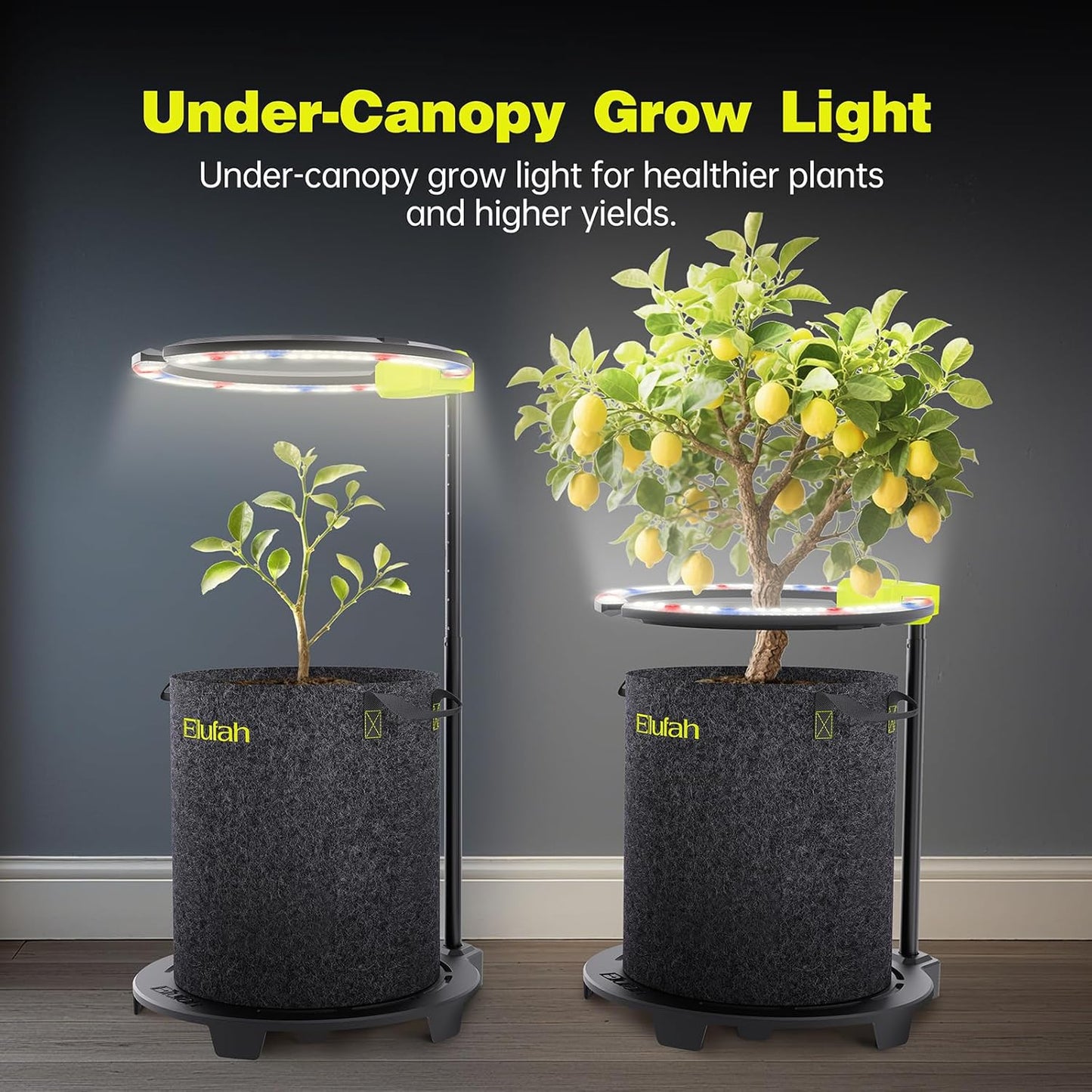 Saturn240 LED Grow Light, Commercial Full Spectrum 24W Under-Canopy Grow Light for Veg & Flower Stage, Adjustable Stand 12-22inch,3-in-1 Smart Controller Grow Lights for Grow Tents