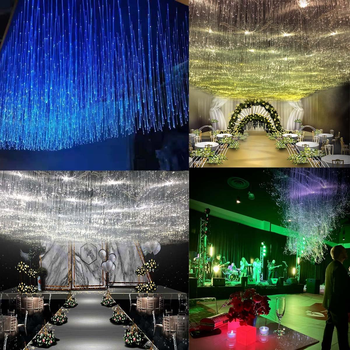 AZIMOM 1520pcs Fiber Optic Hanging Light for Garden Tree Decor Exhibition Indoor Shop Bar Ceiling, 0.03in 8.2ft Flash Point Side Glow Fiber Cable 8Pack Light Source Remote App Control Color Change
