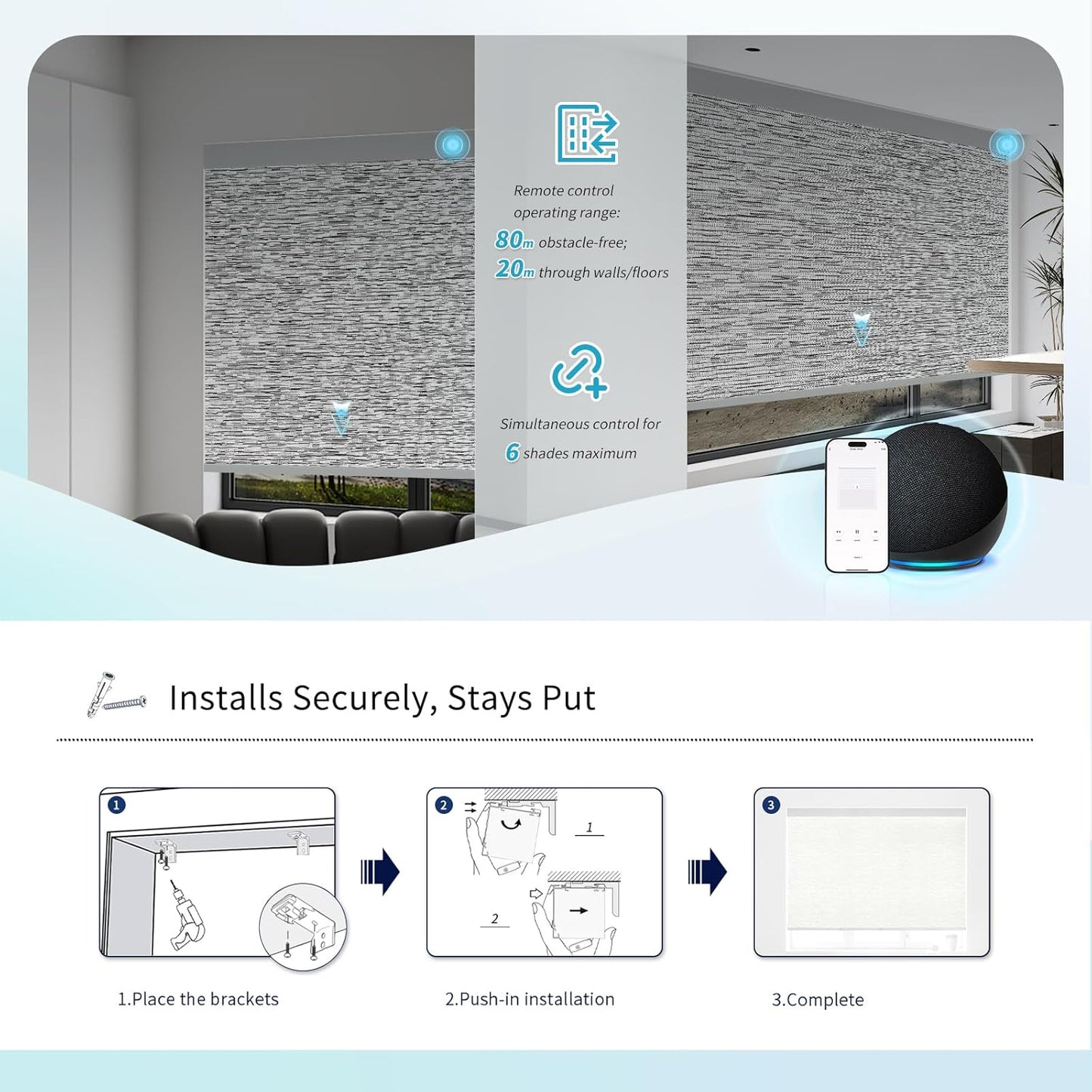 Motorized Blinds with Remote Custom Size Blackout Smart Roller Shades Compatible with Alexa Google, Electric Blinds for Windows