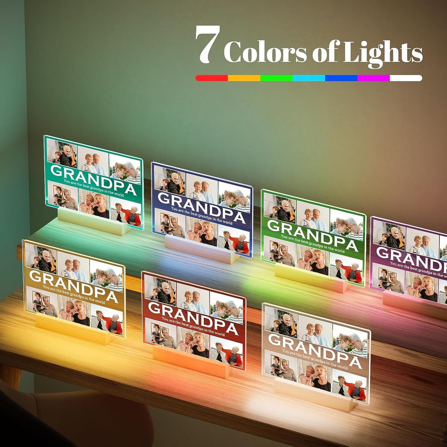 Personalized Gifts for Grandpa from Daughter Son, Custom Picture Frames with Photos, Customized Photo Frame with Night Light, Personalized Birthday Gifts for Grandpa Baby Kids Family