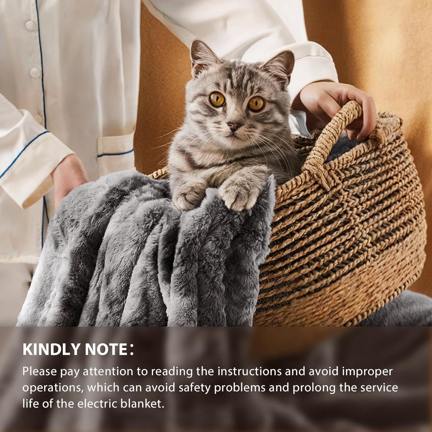 Homemate Electric Heated Blanket Queen Size - 84"x90" Heating Blanket Queen Size Dual Control 1/2/4/6/8 Hours Auto-Off 10 Heat Level Over-Heat Protection Luxury Faux Fur Sherpa ETL Certification