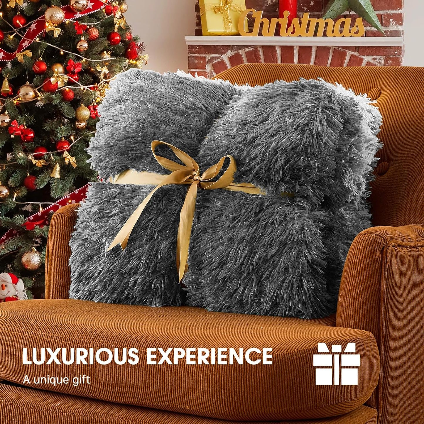 Heated Electric Blanket Queen–Faux Fur with Soft Thick SherpaWarm Winter Birthday Gifts for Women Grandma,Dual Control,10 Heat Settings,5 Time Settings, 84x90, Foggy Dusk