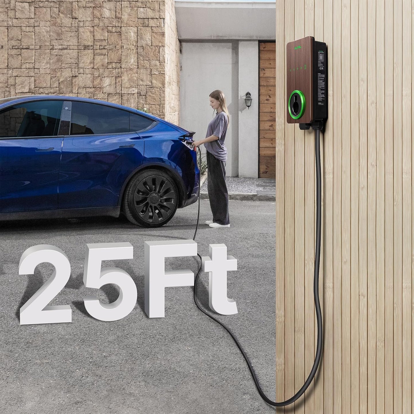 Autel Maxicharger Electric Vehicle (EV) Charger,240V Indoor/Outdoor Car Charging Station with Level 2, Wood Grain