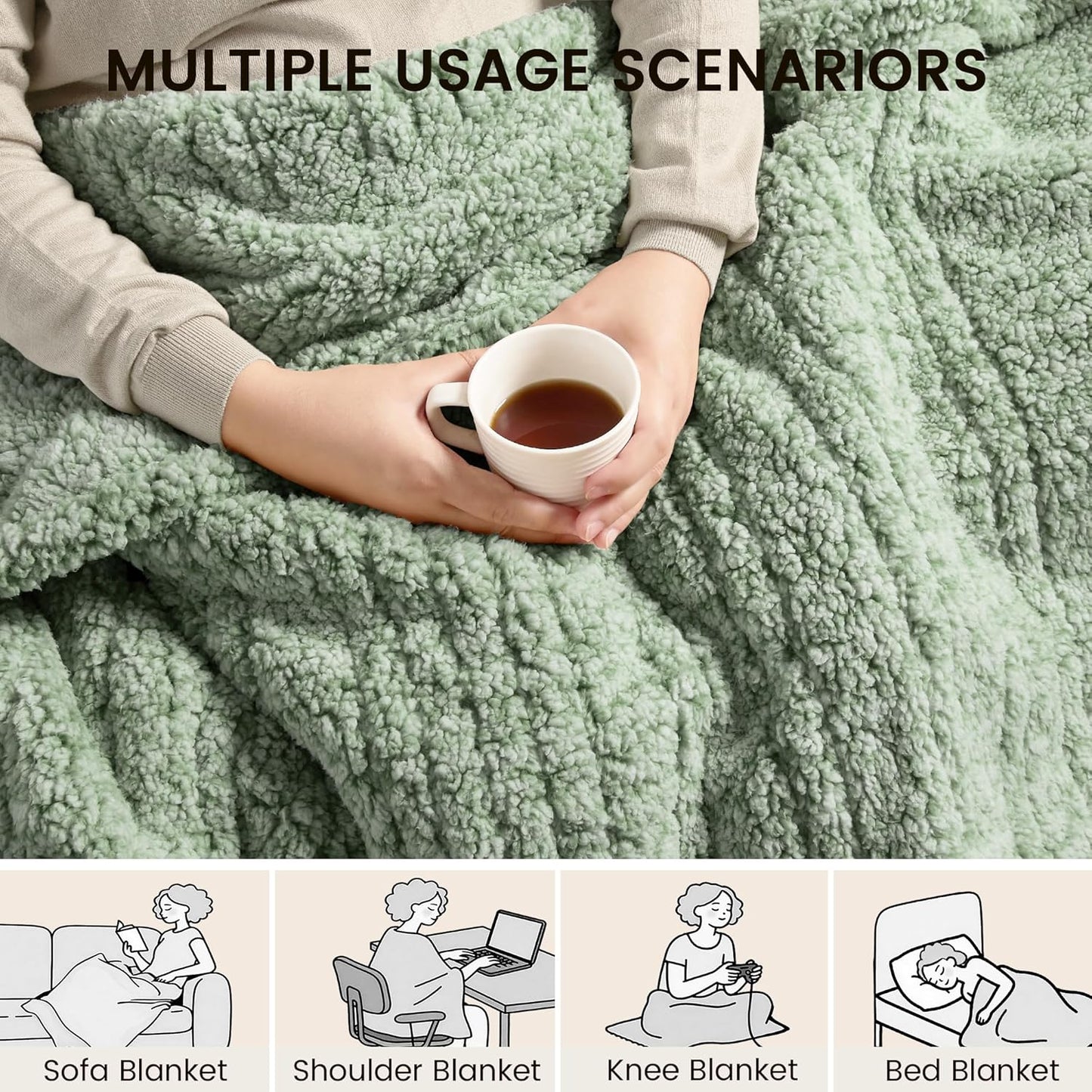 Heated Blanket Electric Blanket Twin - Fast Heating Blanket Throw Double Sided Sherpa Ultra Soft Cozy with 10 Heating Levels & 2-10 Hours Auto Off, Mashine Washable, 62 x 84 Inches, Sage