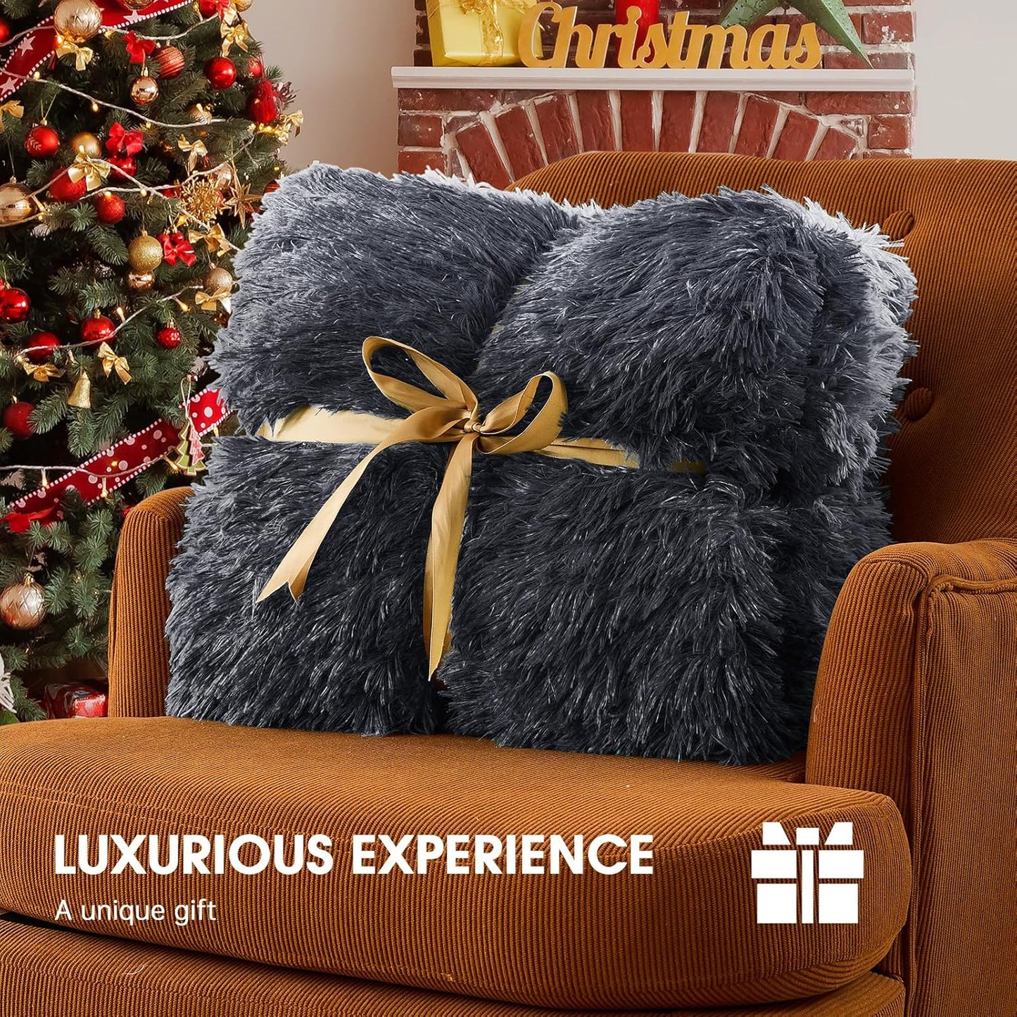 Heated Electric Blanket Throw–Faux Fur with Soft Thick Sherpa,Warm Winter Birthday Gifts for Women Grandma,10 Heat Settings,5 Time Settings with Fast Heating, 50x60, Midnight Black