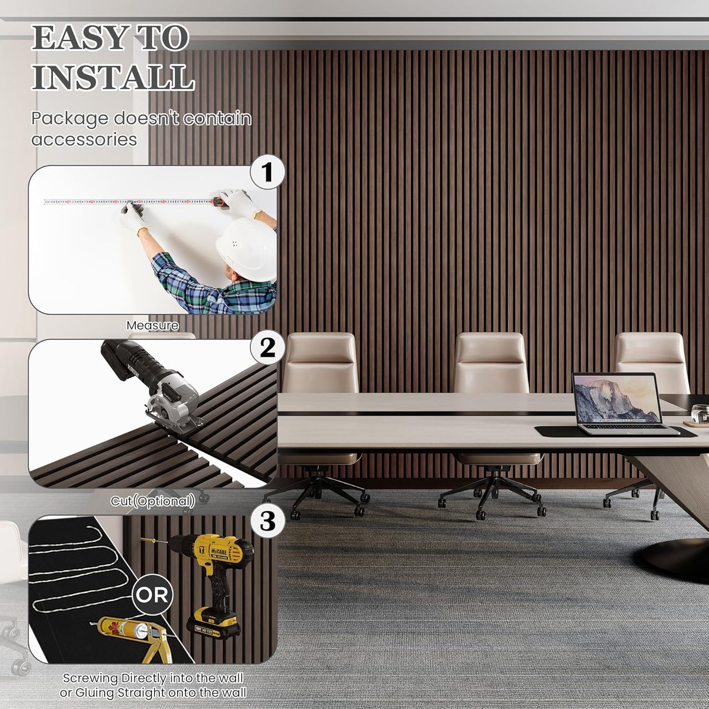 Wood Salt Acoustic Wall Panels, 4 Piece 94" x 12.6" x 0.8" Soundproof Wooden Wall Panels, 3D Fluted Sound Absorbing Panel, Natural Walnut