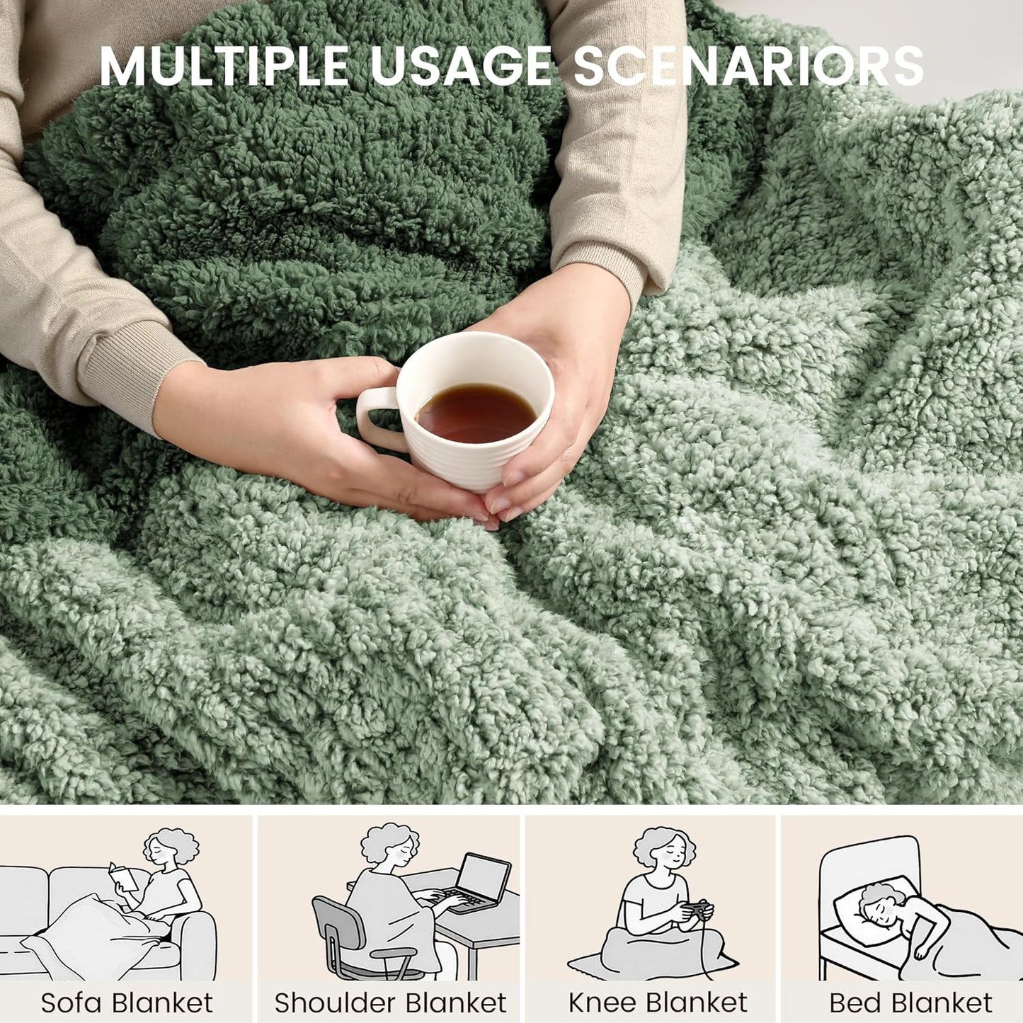 Heated Blanket Electric Blanket Throw - Fast Heating Blanket Throw Double Sided Sherpa Ultra Soft Cozy with 10 Heating Levels & 2-10 Hours Auto Off, Mashine Washable, 50 x 60 Inches, Sage