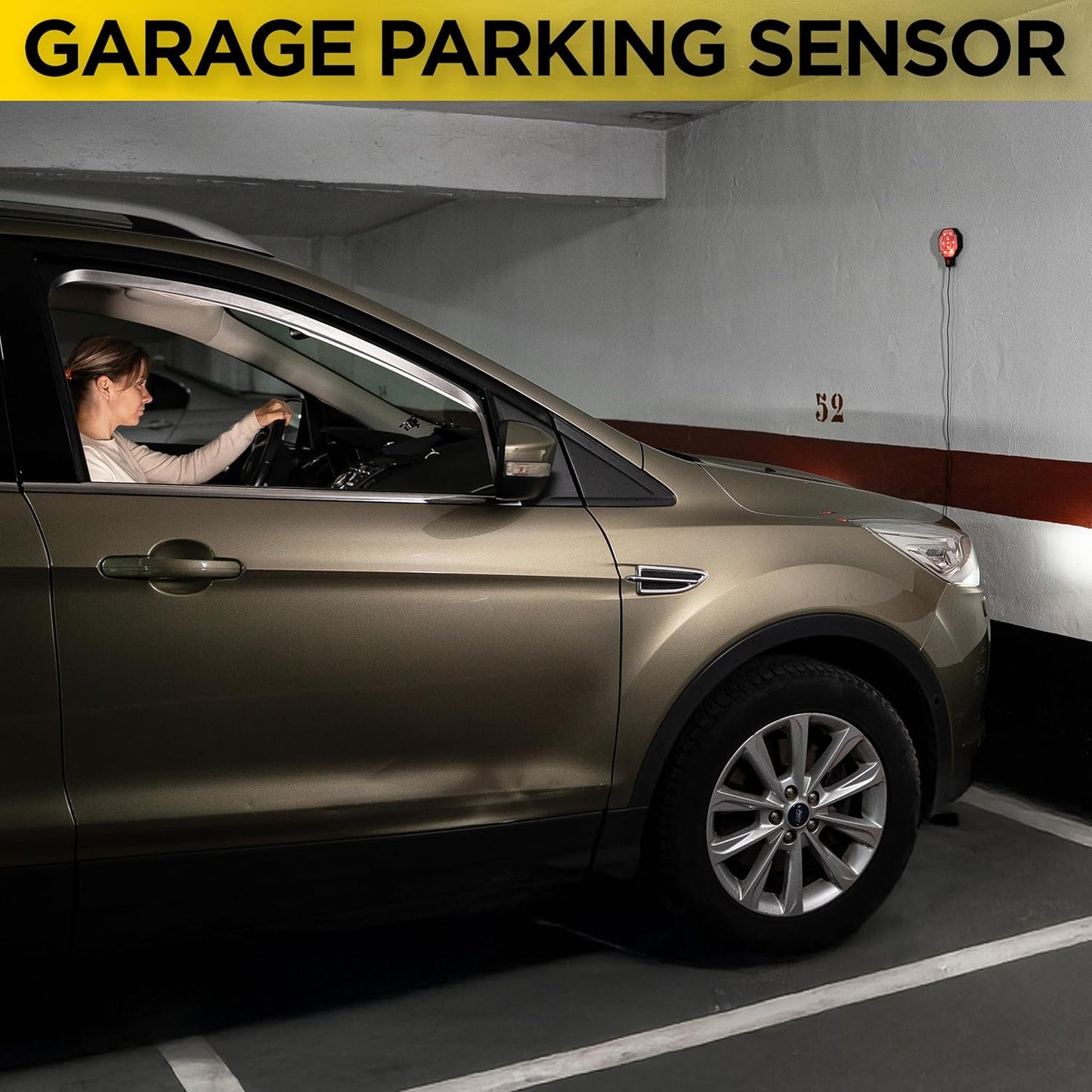 Garage Parking Sensor Ultrasonic Car parking Stopper for Garage with Red/Yellow/Green LED Indicators –Adjustable Stop Distance 12" to 6.5 ft Battery or USB Powered Easy Install Wall-Mount 8-Pack