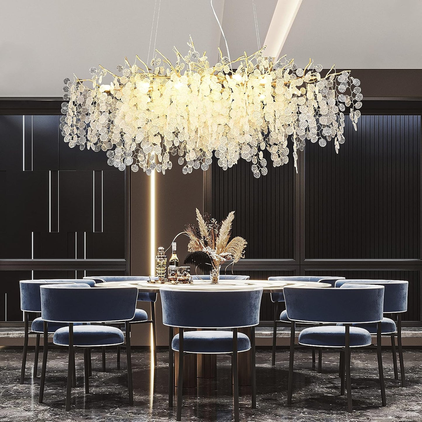 Modern Tree Branch Chandelier, 47.24 inch Money Tree Branch Gold Crystal Chandeliers, Rectangular Ceiling Pendant Lighting Fixtures for Dining Room, Bedroom, Living Room