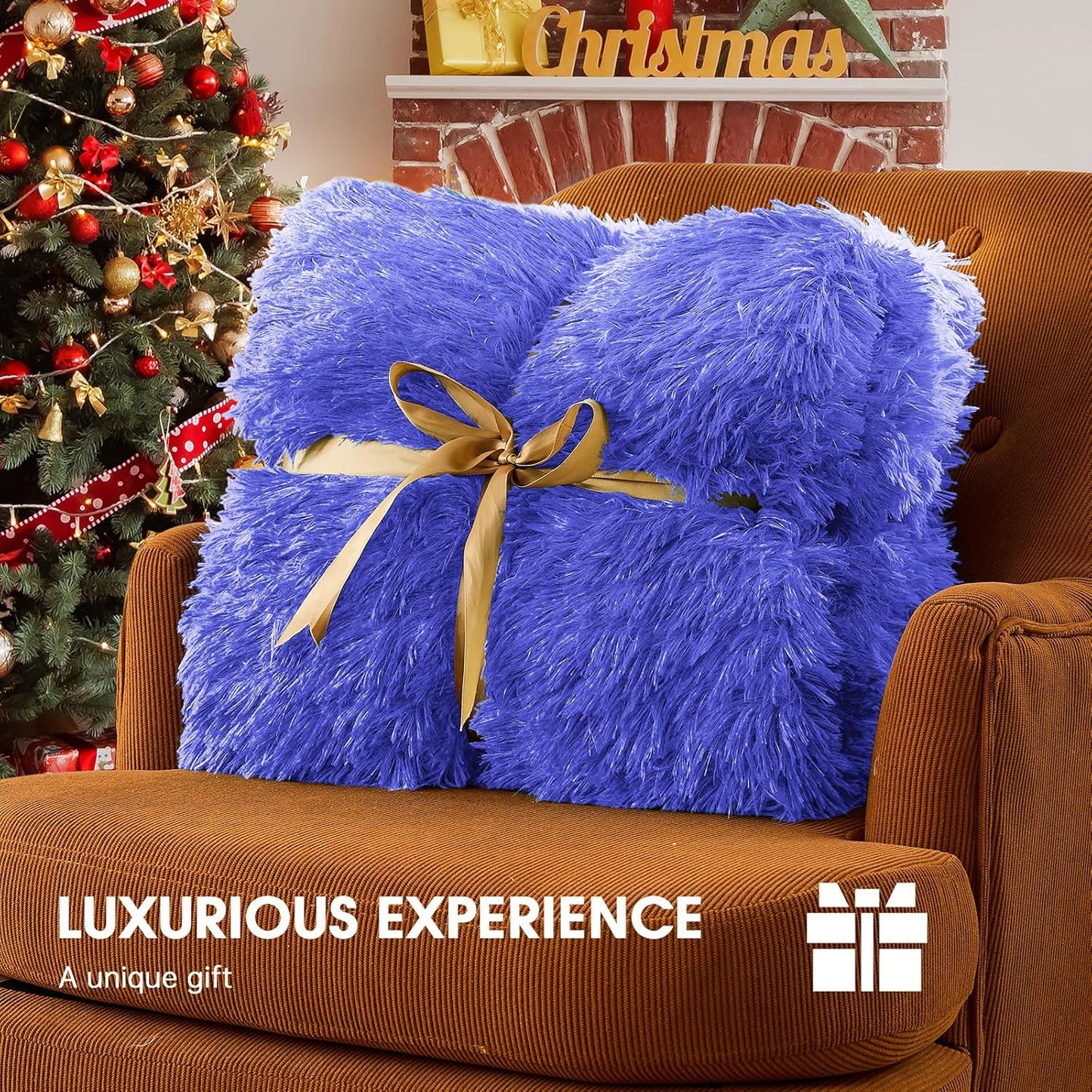 Heated Electric Blanket Throw–Faux Fur with Soft Thick Sherpa,Warm Winter Birthday Gifts for Women Grandma,10 Heat Settings,5 Time Settings with Fast Heating, 50x60, Glacier Blue