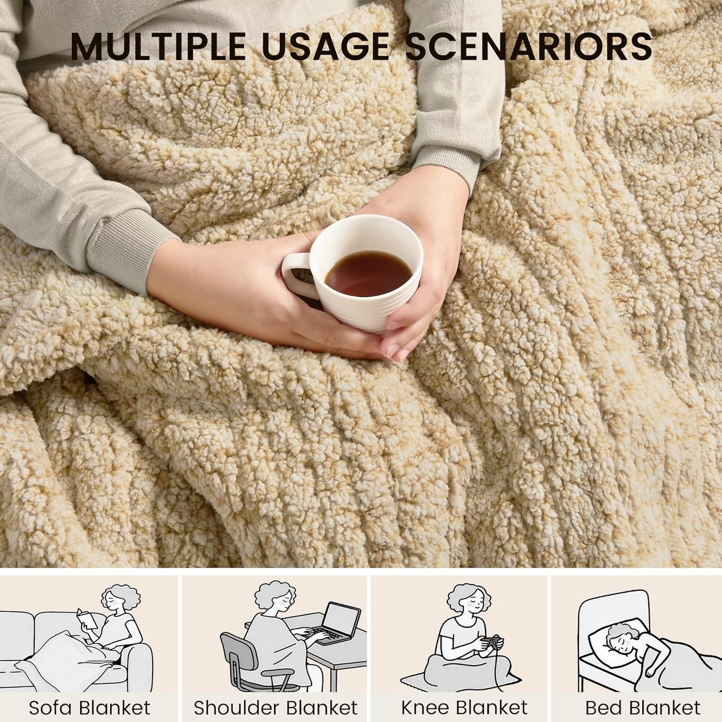 Heated Blanket Electric Blanket Throw - Fast Heating Blanket Throw Double Sided Sherpa Ultra Soft Cozy with 10 Heating Levels & 2-10 Hours Auto Off, Mashine Washable, 50 x 60 Inches, Camel