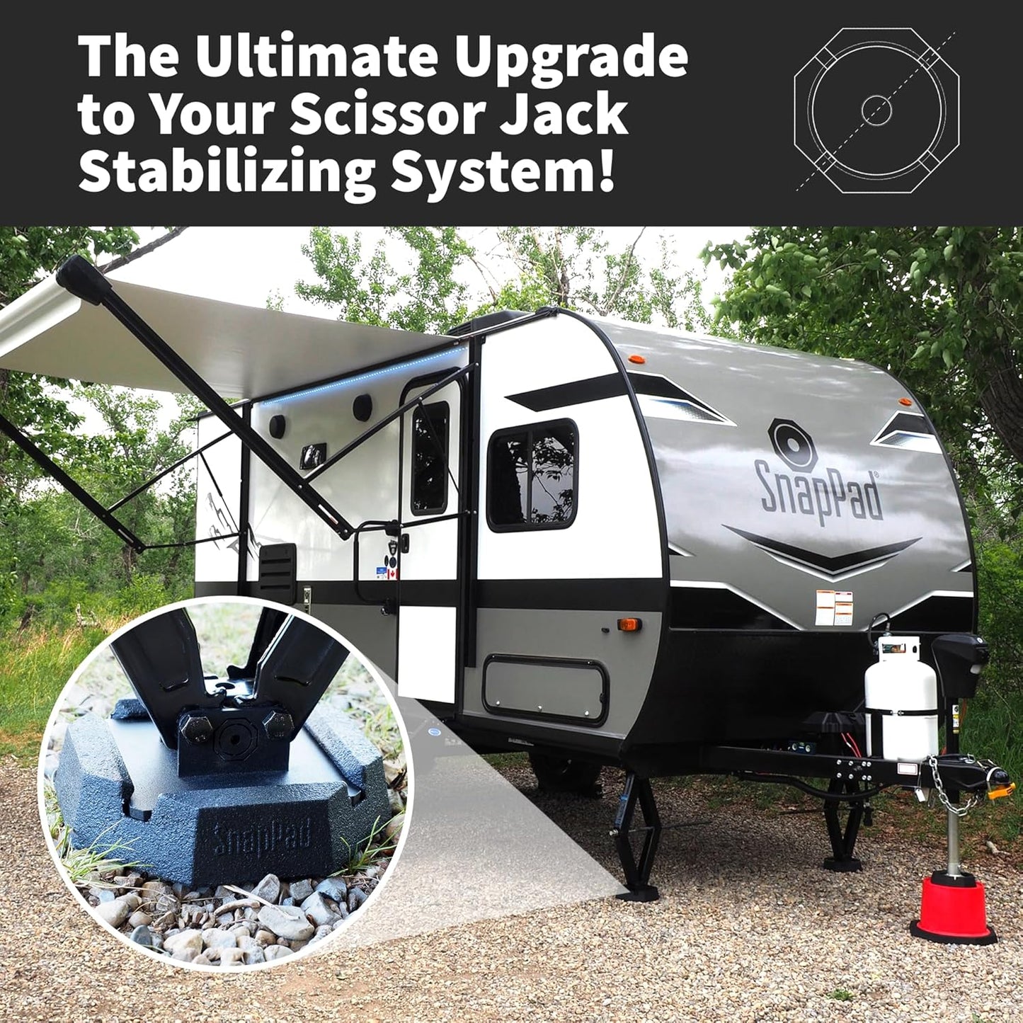SnapPad SnapJack™ SJ (Pack of 4) | Two-Point Trailer Jack Stands Featuring 5.5" Metal Foot | Adds 61% Additional Surface Area, 3.79 lbs. Per Pad & 7.25" Total Width | Must-Have RV Accessories
