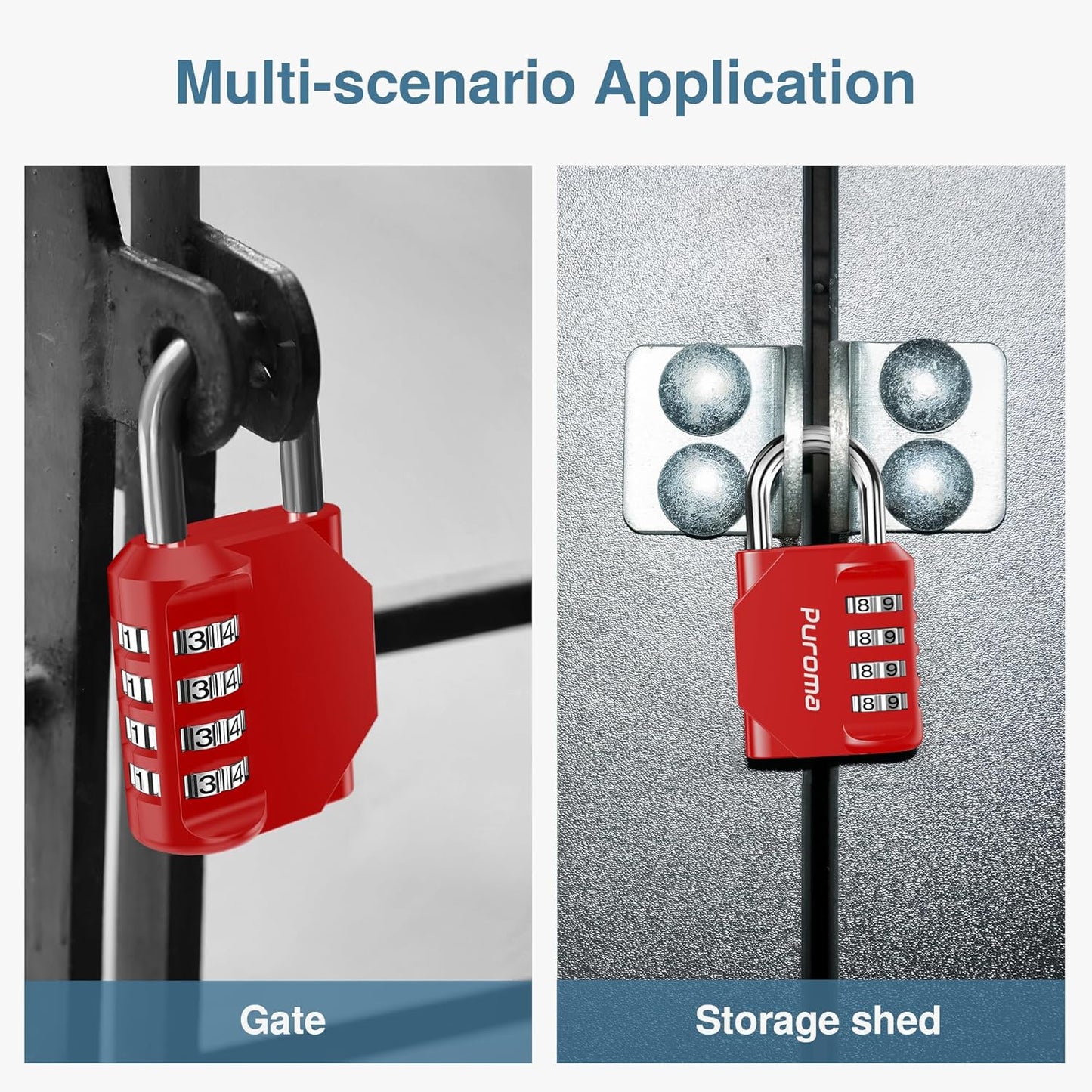 Puroma 2 Pack Combination Lock 4 Digit Outdoor Waterproof Padlock for School Gym Locker, Sports Locker, Fence, Toolbox, Gate, Case, Hasp Storage (Red)