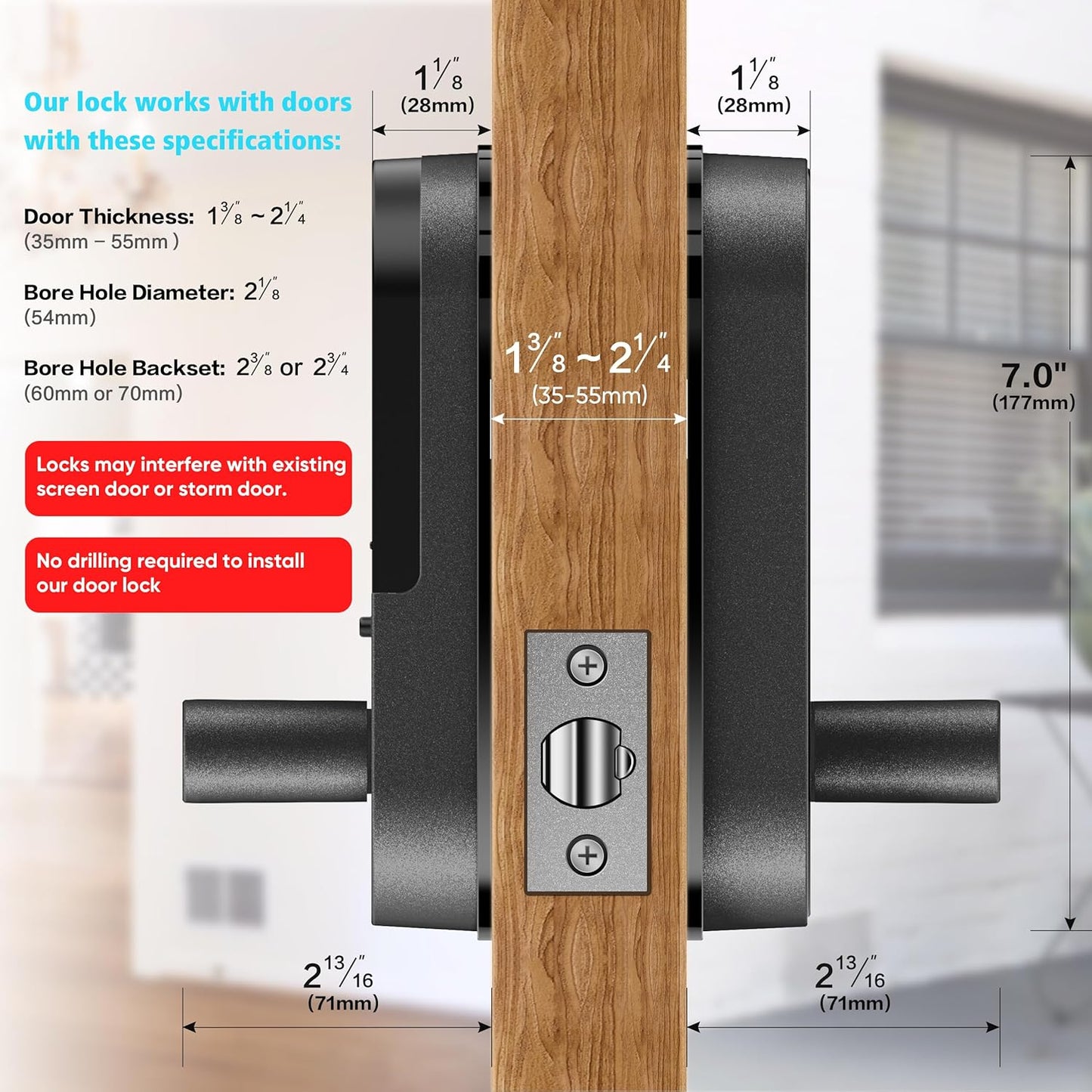 Fingerprint Smart Door Lock with Handle & Keypad – Bluetooth Keyless Entry for Front Door, Home, Kids, Guests, Airbnb & Rental, App + Code Access, Compatible with Alexa & Google, Easy DIY Install