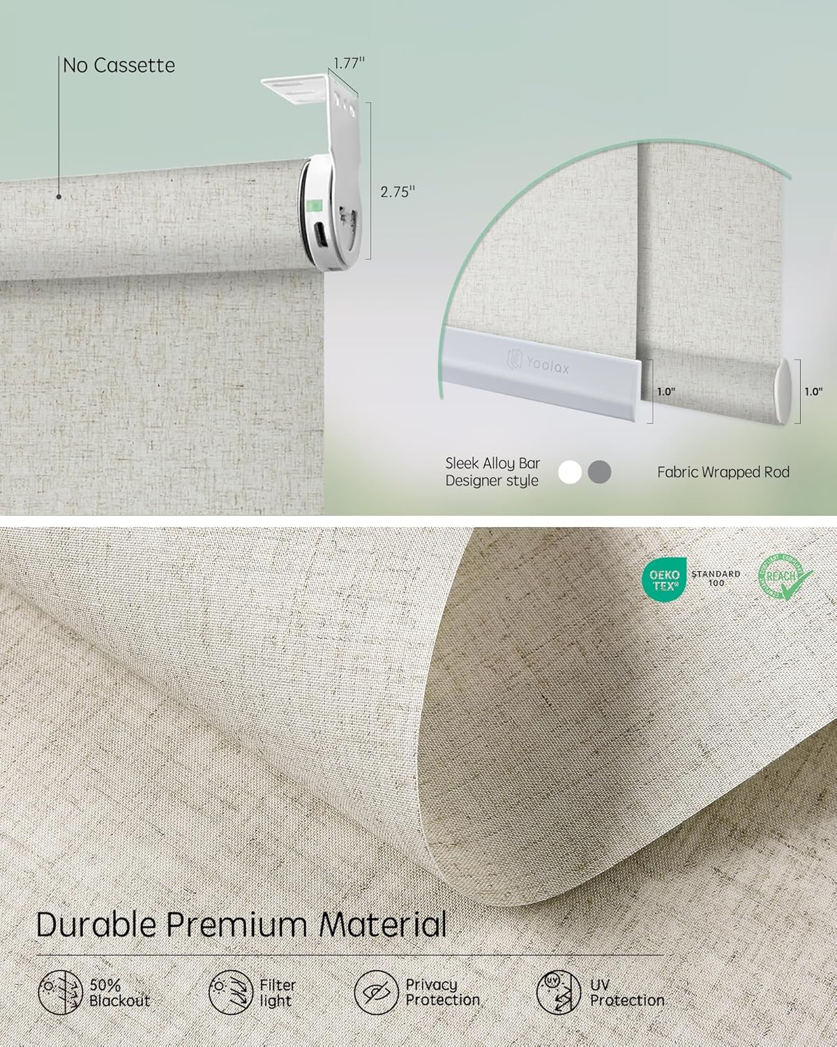 Yoolax Smart Coupled Roller Shades Compatible with Alexa Google, Motorized Blinds with Remote Light Filtering Coupled Roller Shades for X-Large Windows, Custom Size(XL Coupled-Linen Beige)