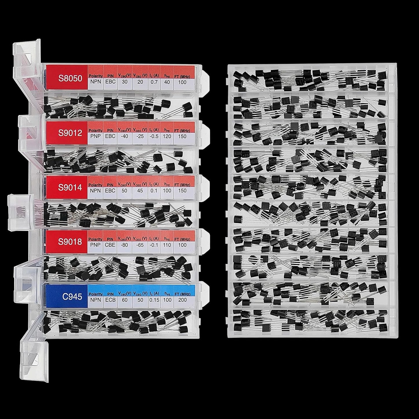 EEEEE 30 Kinds 1020pcs Assorted Type General Purpose TO92 Transistors PNP NPN Bipolar Power Transistor Assortment Kit with Individual Compartment