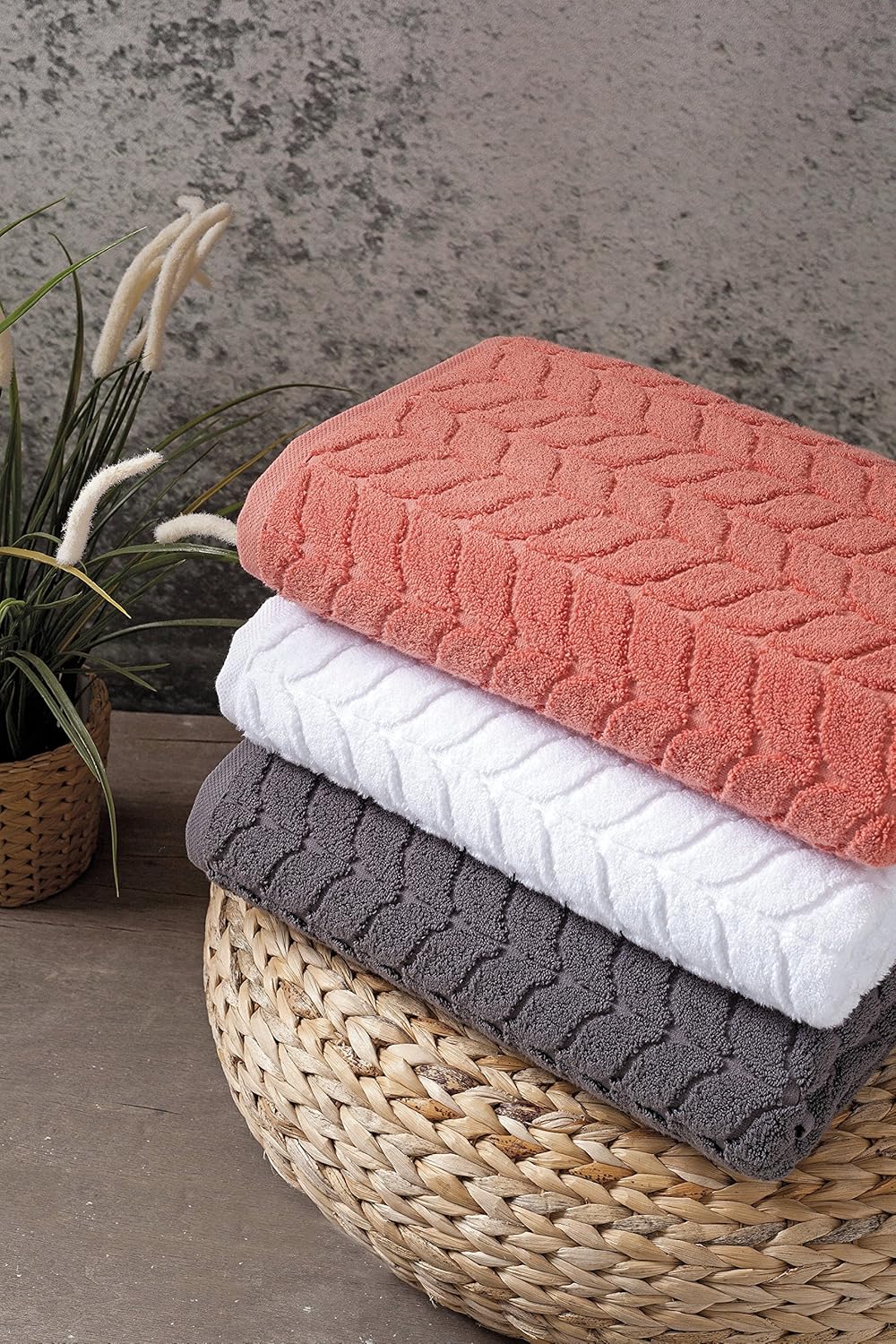 BAGNO MILANO Turkish Bath Towels, Soft Plush Jacquard Luxury Bath Towels, Quick Dry Towel Set (Coral Red, 3 pcs Towel Set)