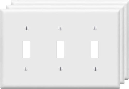 Toggle Light Switch Wall Plates 3-Gang Switch Electrical Cover Plate Unbreakable Thermoplastic Faceplate, White (3 Pack)