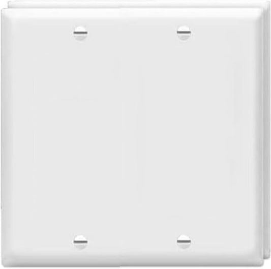 Blank Wall Plates 2-Gang blank Switch Outlet Electrical Cover Plate Unbreakable Thermoplastic Faceplate for Light Receptacle Outlet Switch, White (2 Pack)