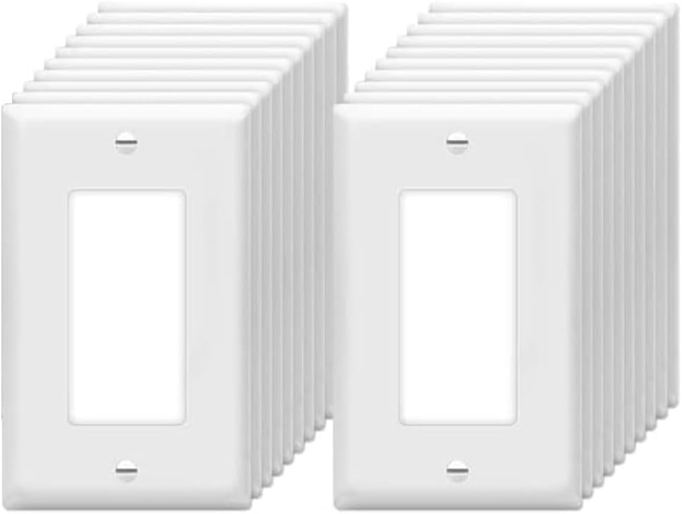 Decorator Wall Plates 1-Gang Switch Outlet Electrical Cover Plate Unbreakable Thermoplastic Faceplate for Light Receptacle Outlet Switch, White (20 Pack)