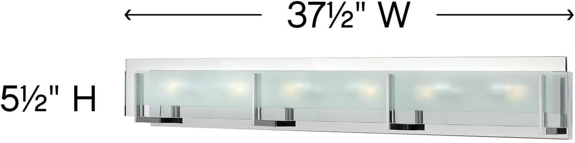 Hinkley Latitude Extra Large Six Light Bath Vanity - Modern, Inside Etched Clear Glass Panel, Bulbs Included - Chrome Finish