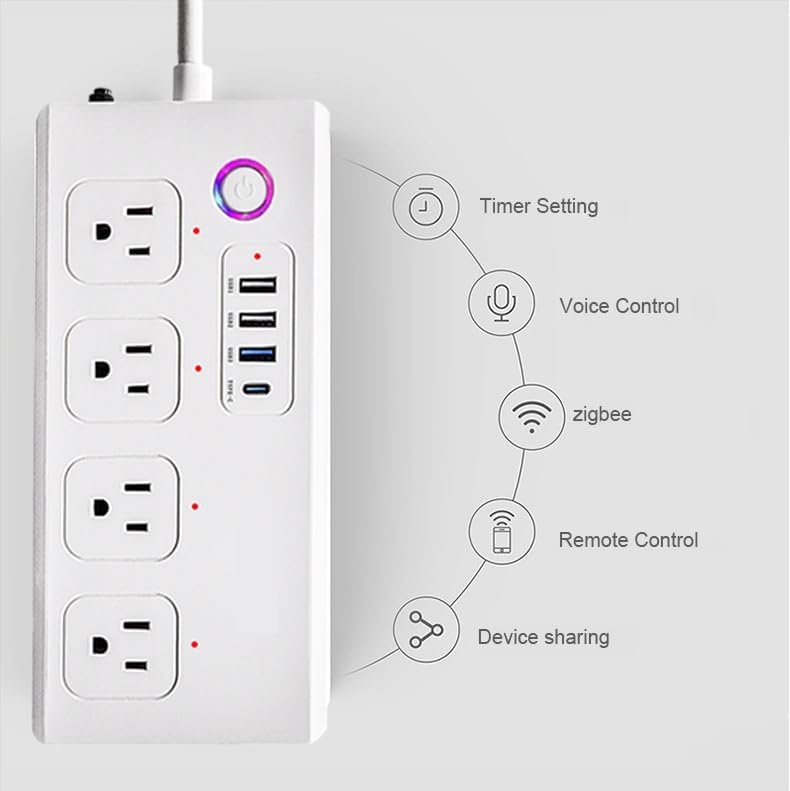 ZigBee Power Strips Surge Protector, USB C Power Strip 20W, Smart Life APP/Timer, 4 Individually Controlled Outlets, Compatible with Alexa Google Home Phillilps HUE, Need ZigBee Gateway Hub