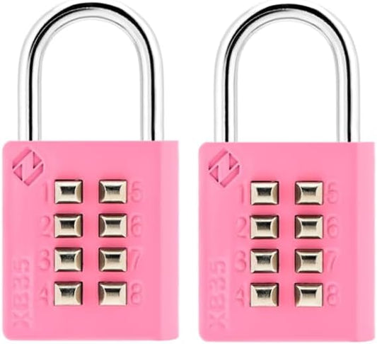 XB35 8-Digit Push Button Combination Padlock, 4 Digit Locking Mechanism, (2-Pack, Pink)