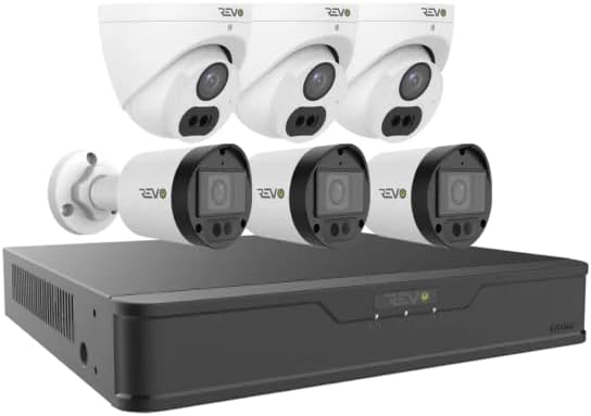 Revo Hybrid 8CH 4K Security System, 2TB Video Surveillance Grade HDD, 6X 4K Indoor/Outdoor IR Cameras with Built-in Microphone, Remote Viewing via Smartphone, PC and MAC (no Monthly fees)